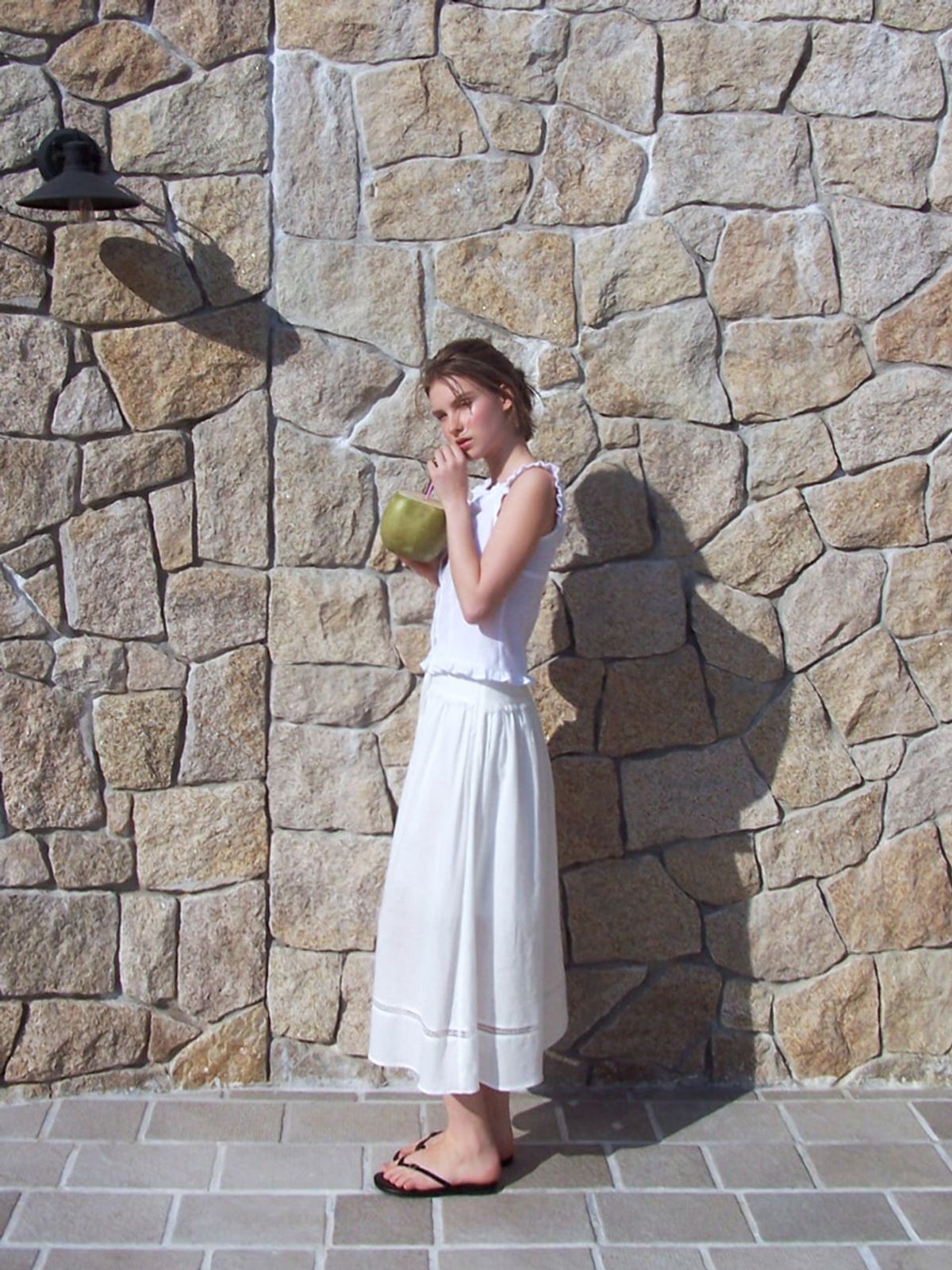 에트몽(ETMON) Lace Strap Skirt, White