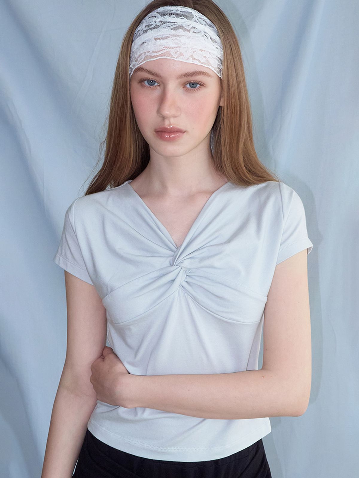 에트몽(ETMON) Twist Knot T-Shirt, Greyish Blue