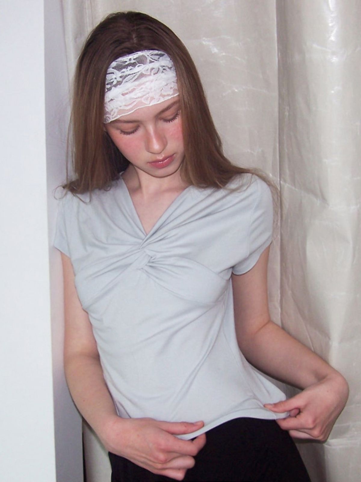 에트몽(ETMON) Twist Knot T-Shirt, Greyish Blue