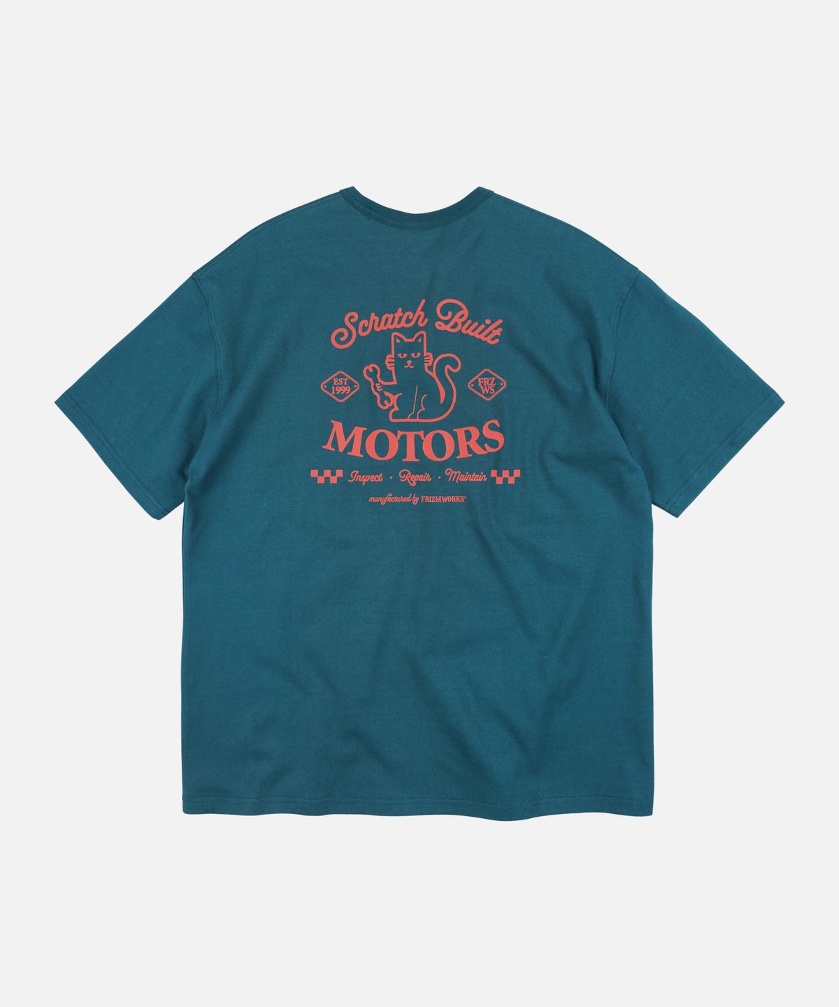 프리즘웍스(FRIZMWORKS) SCRATCH BUILT MOTORS HALF TEE _ TEAL