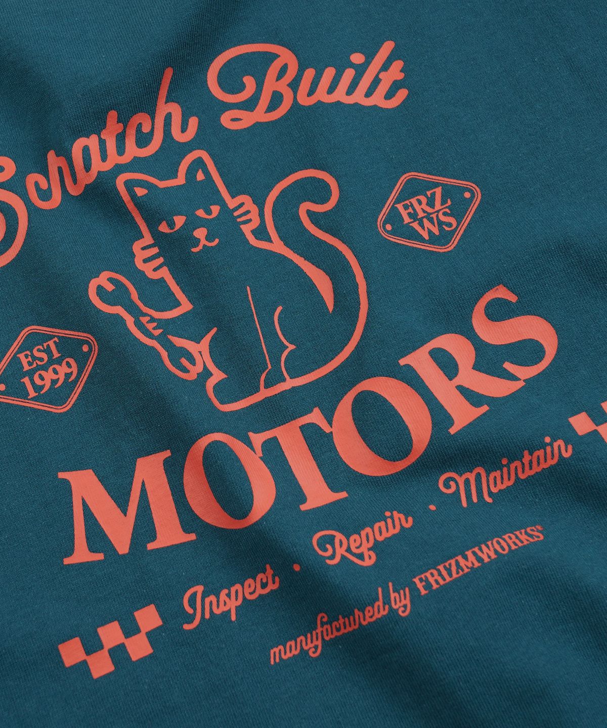 프리즘웍스(FRIZMWORKS) SCRATCH BUILT MOTORS HALF TEE _ TEAL