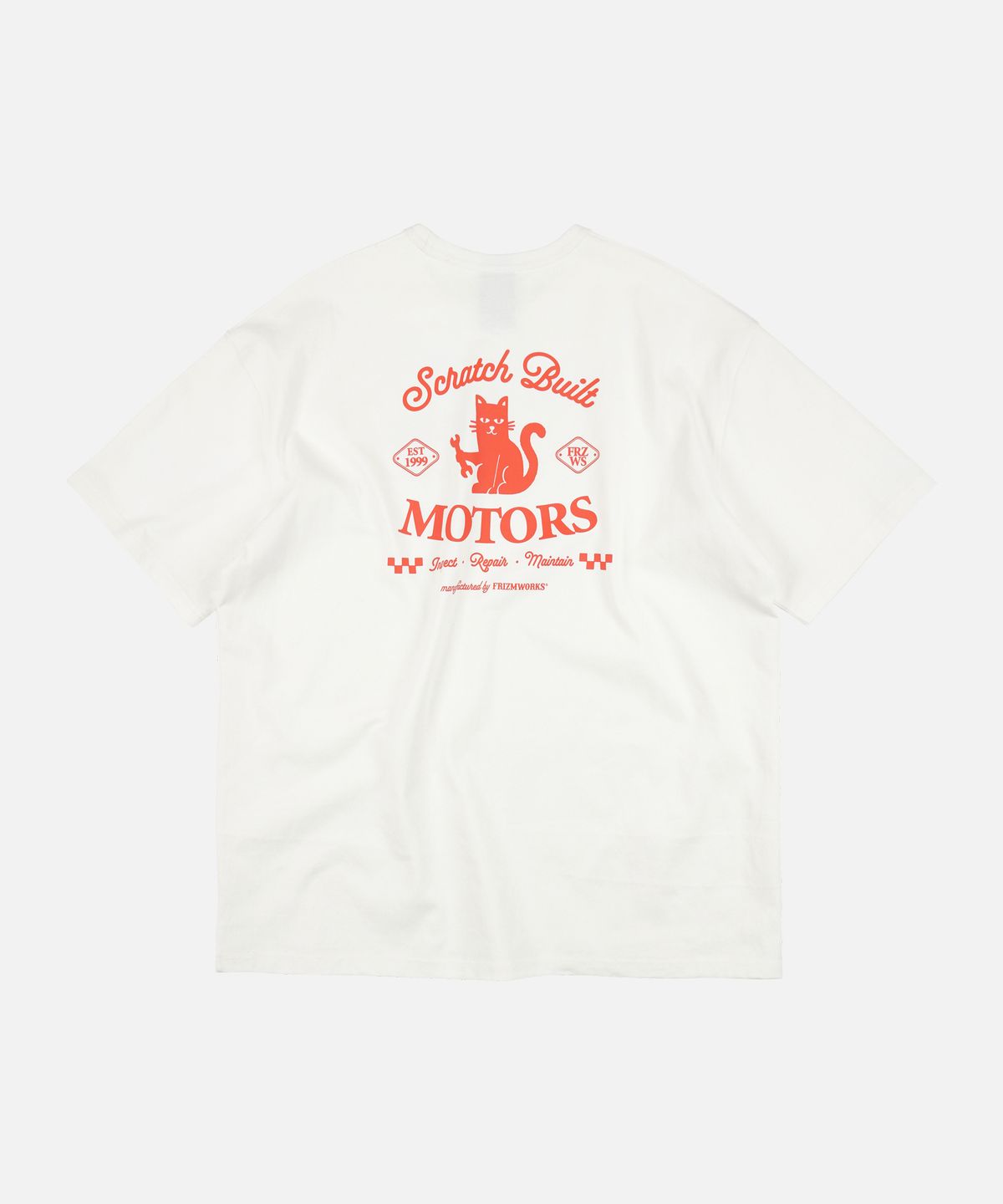 프리즘웍스(FRIZMWORKS) SCRATCH BUILT MOTORS HALF TEE _ WHITE