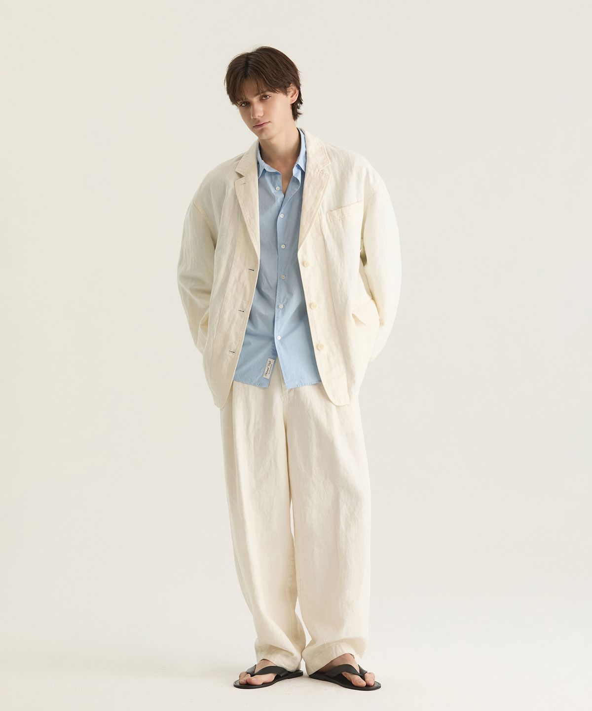 오트밀카페(OATMEAL CAFE) [UNISEX] 다잉 테이퍼드 밴딩 팬츠 - 아이보리