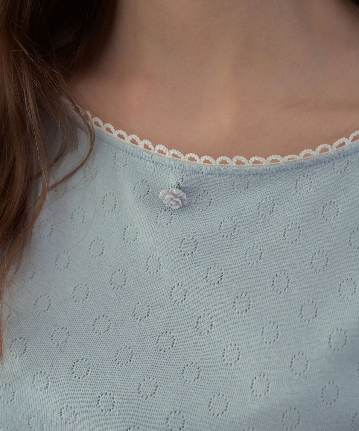 아우어노스텔지아(OURNOSTALGIA) Bubble Lace Boat Neck T-Shirt_Light Blue(OB6TP09)