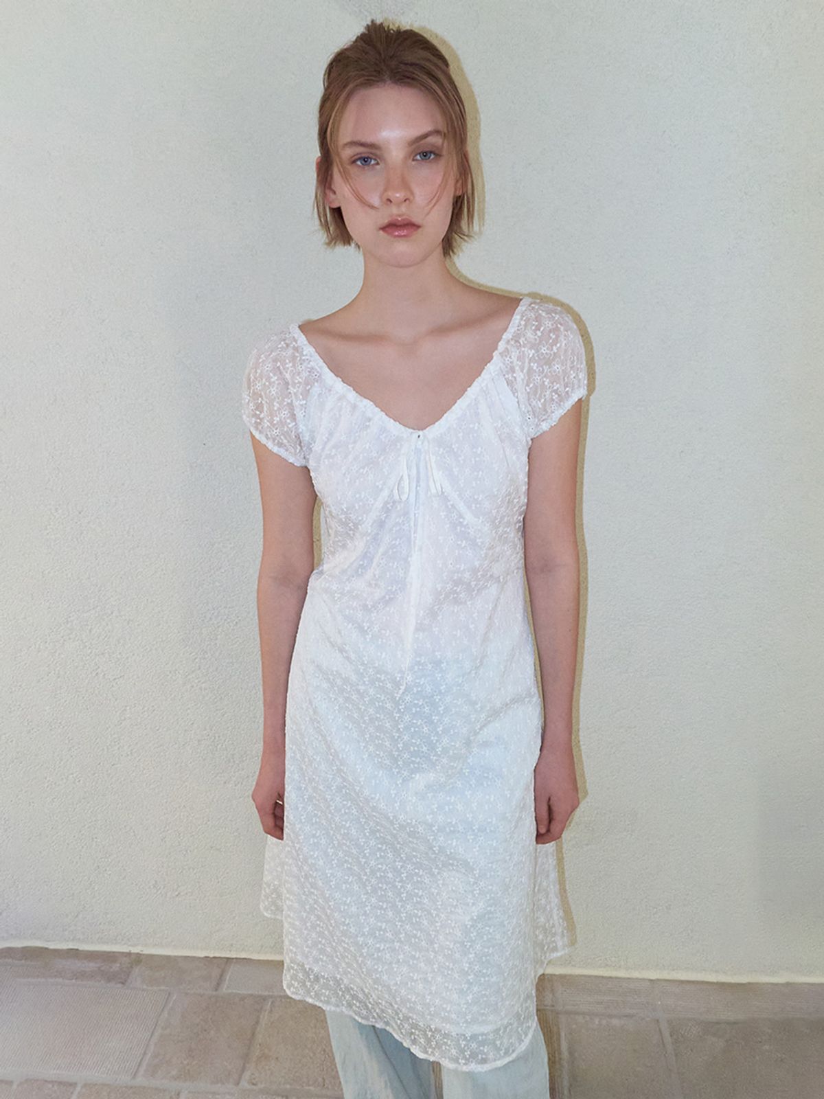 에트몽(ETMON) Flower Layered Dress, White