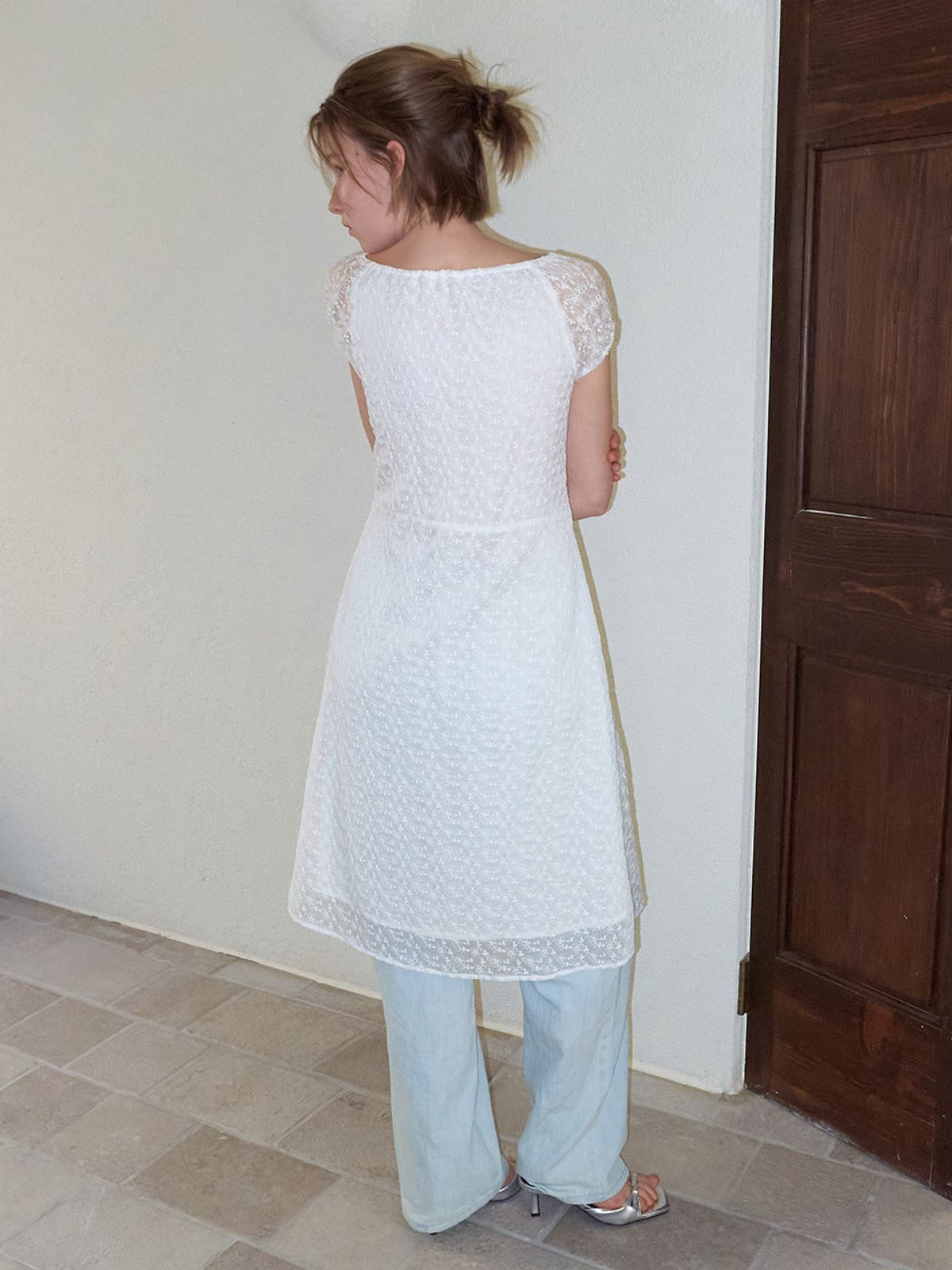 에트몽(ETMON) Flower Layered Dress, White