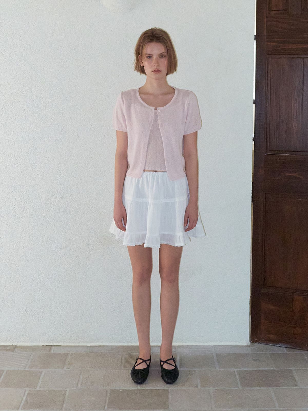 에트몽(ETMON) Two Button Cardigan SET, Light Pink