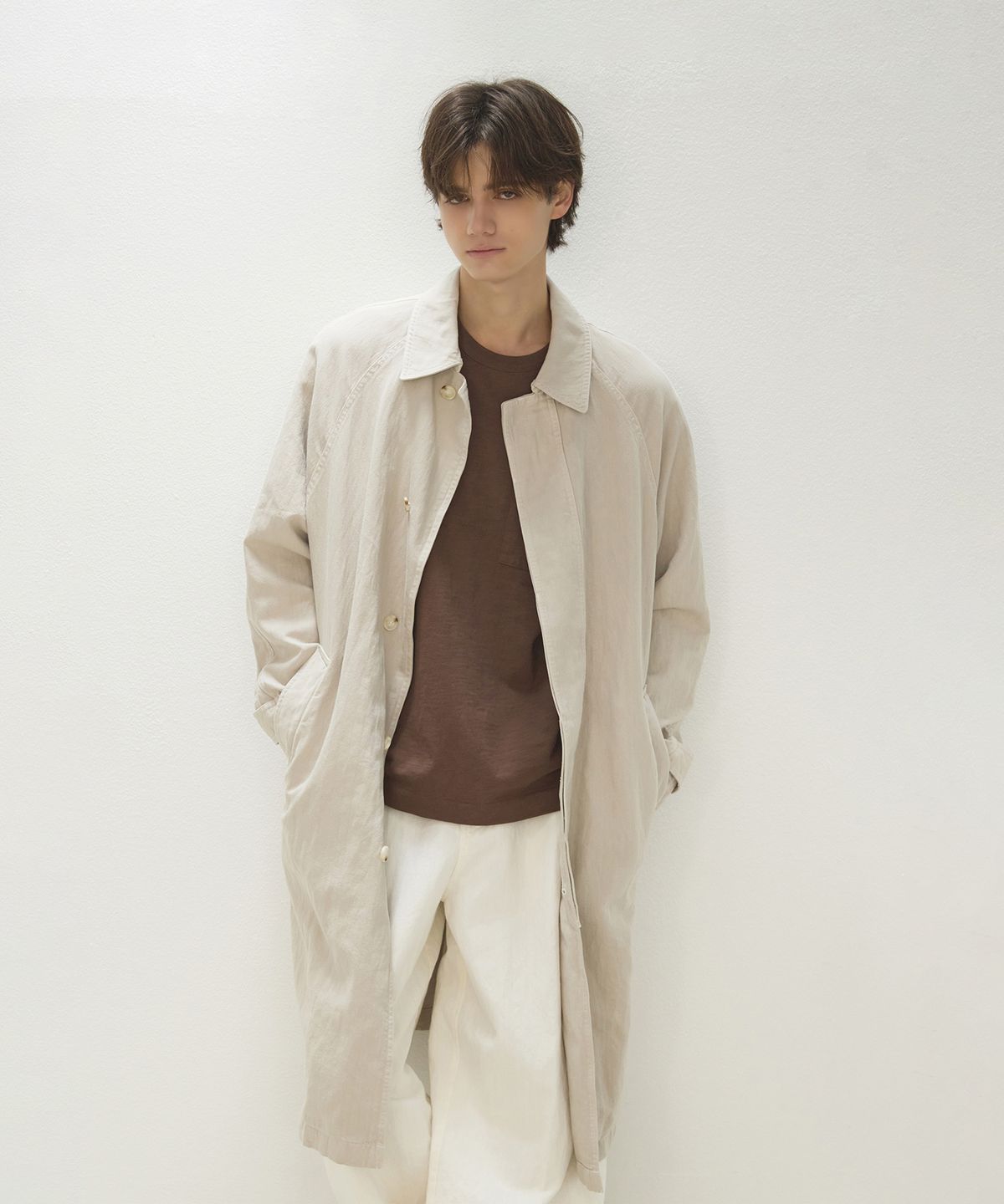 오트밀카페(OATMEAL CAFE) [UNISEX] 다잉 롱 트렌치 코트 - 베이지
