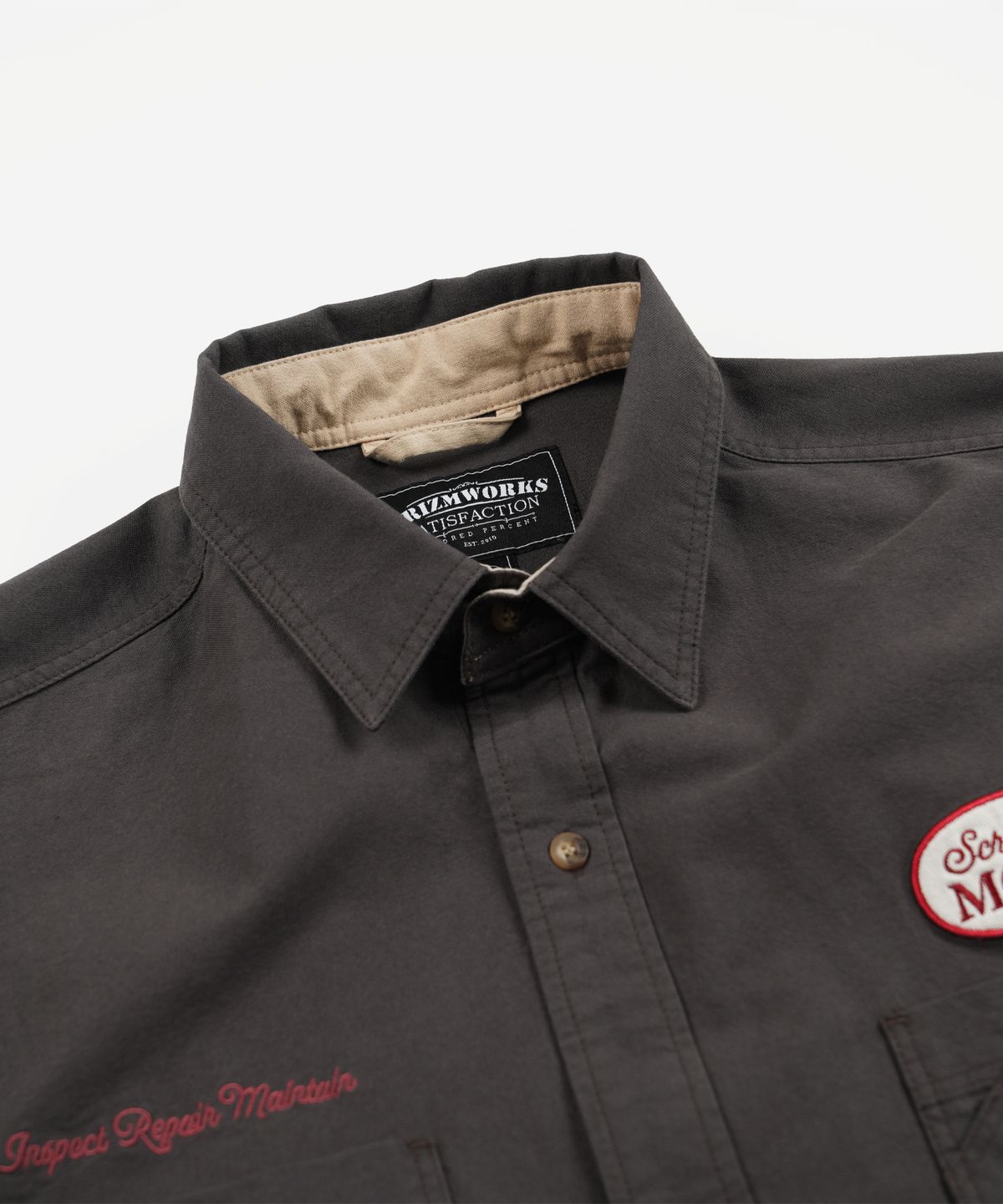 프리즘웍스(FRIZMWORKS) SCRATCH BUILT MOTORS HALF SHIRT _ CHARCOAL