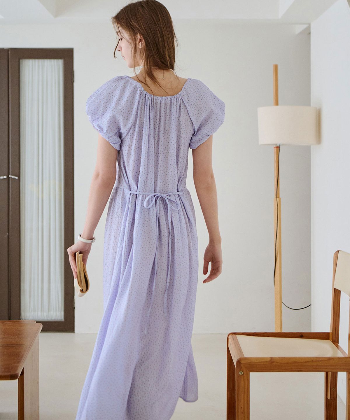 슬로우롤리(SLOWLOLLI) Blossom shirring long dress - Blue