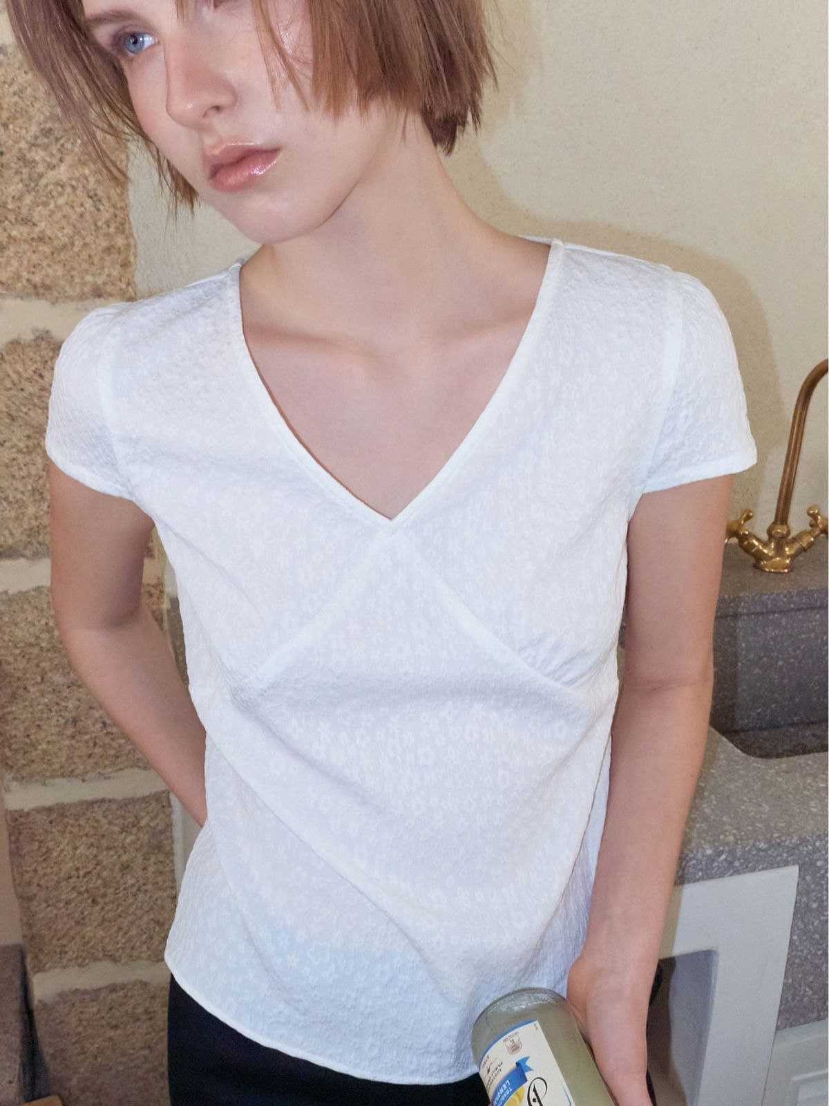 에트몽(ETMON) Jacquard Strap Blouse, White