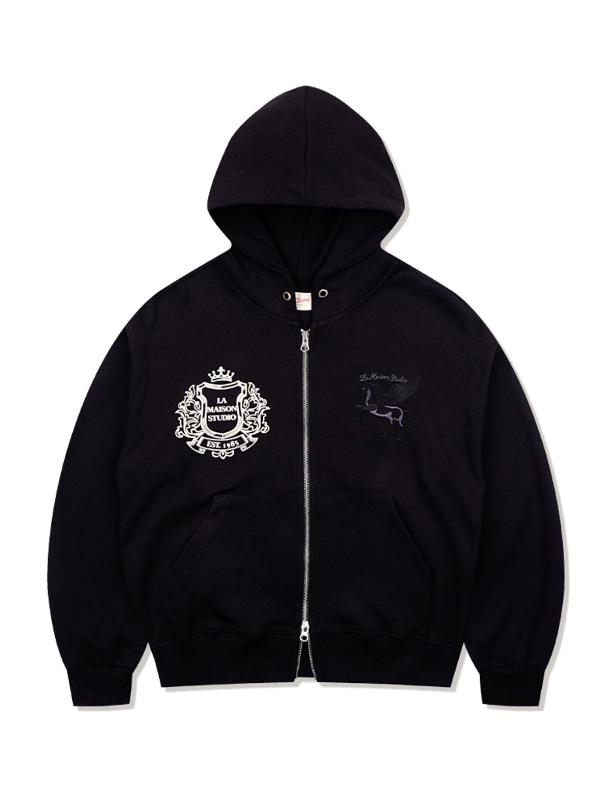 라 메종 스튜디오(LA MAISON STUDIO) PEGASUS CROP HOODIE ZIP-UP BLACK(FCG1ZP694M)