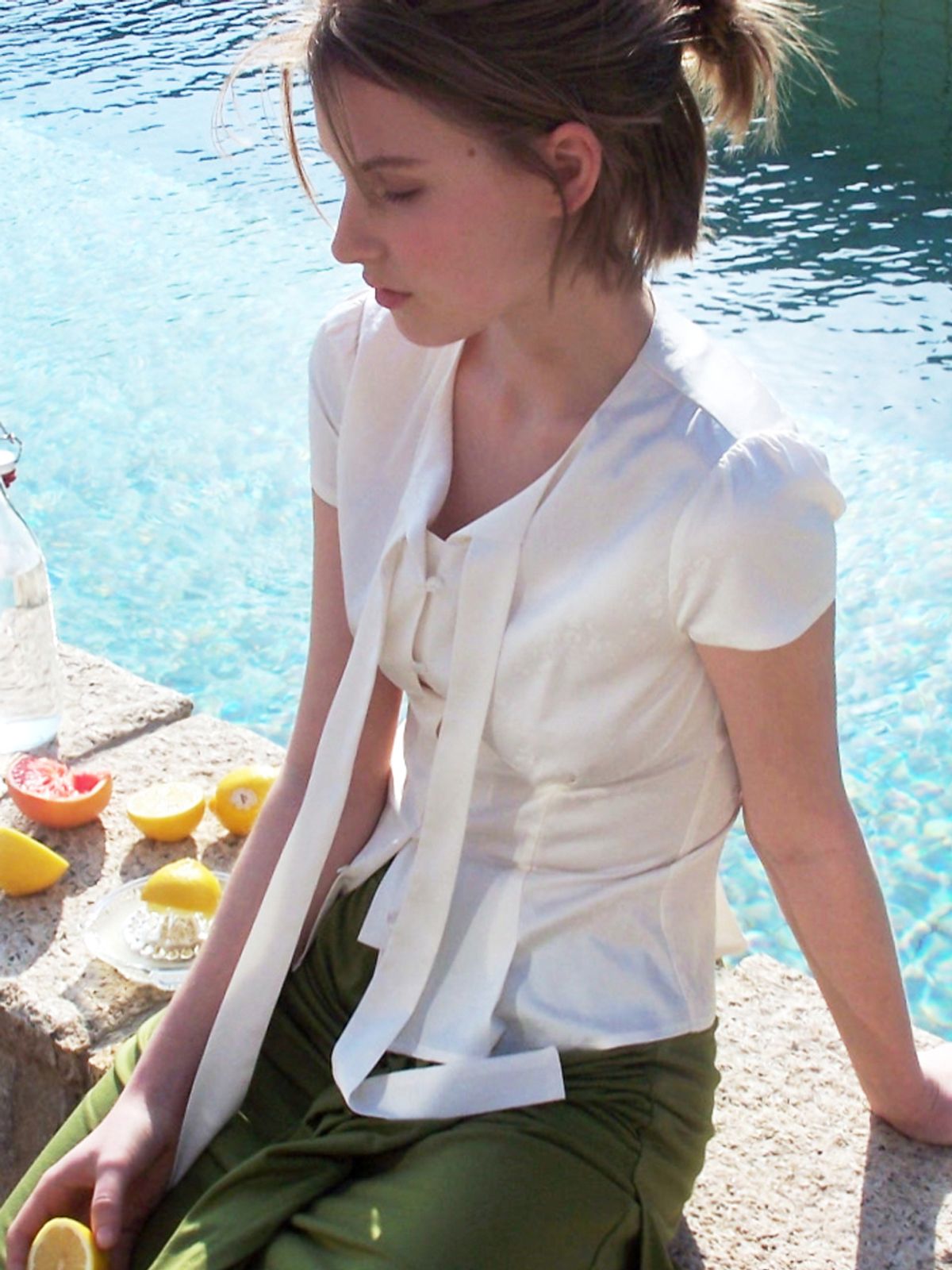 에트몽(ETMON) Jacquard Tie Blouse, Cream