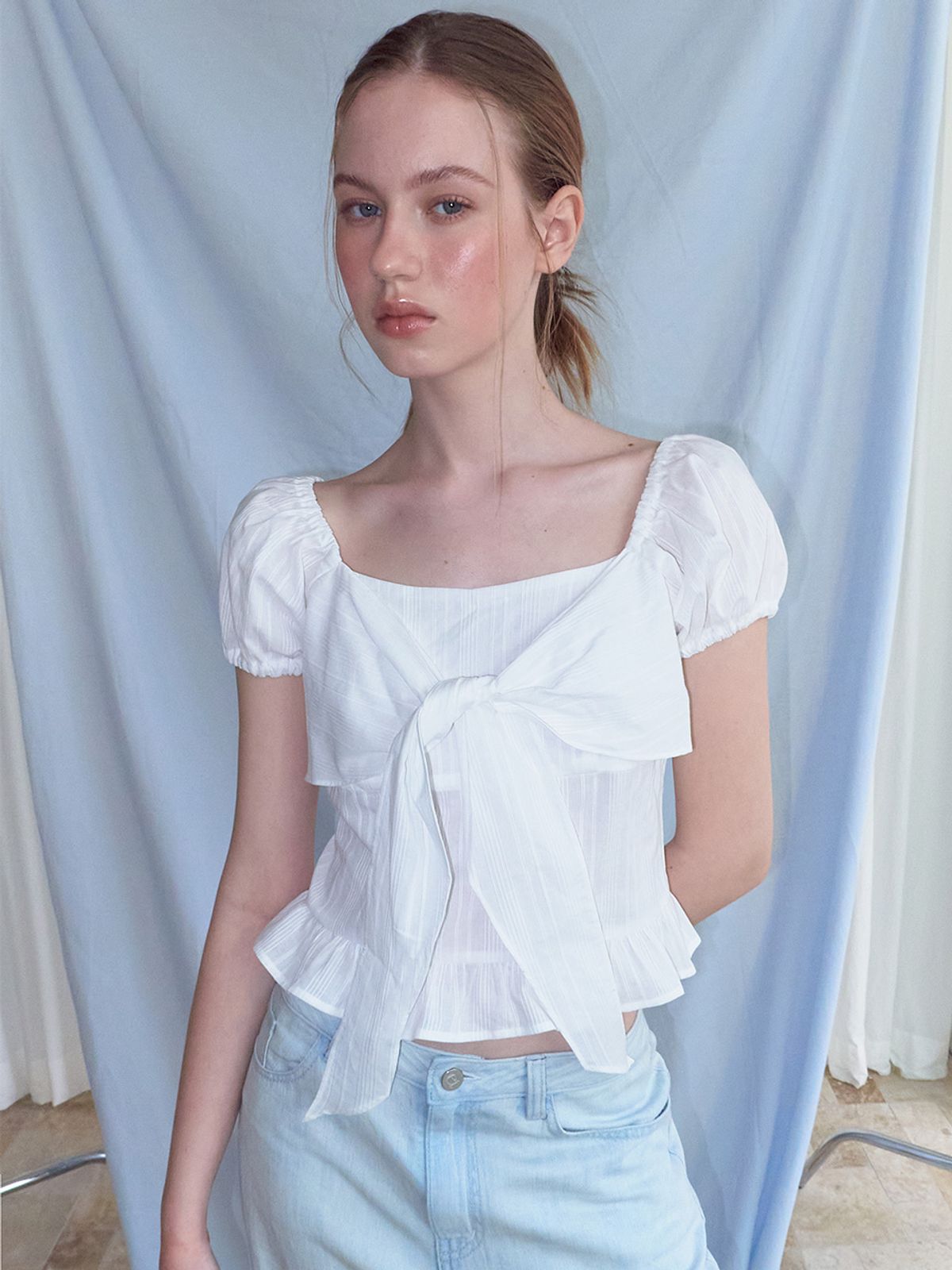 에트몽(ETMON) Ribbon Bow Blouse, White