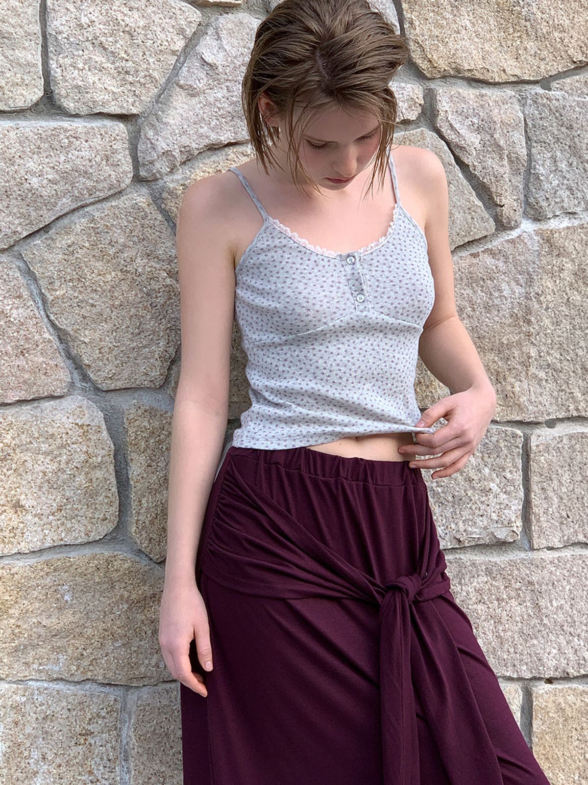 에트몽(ETMON) 2-Way Tie Long Skirt, Wine