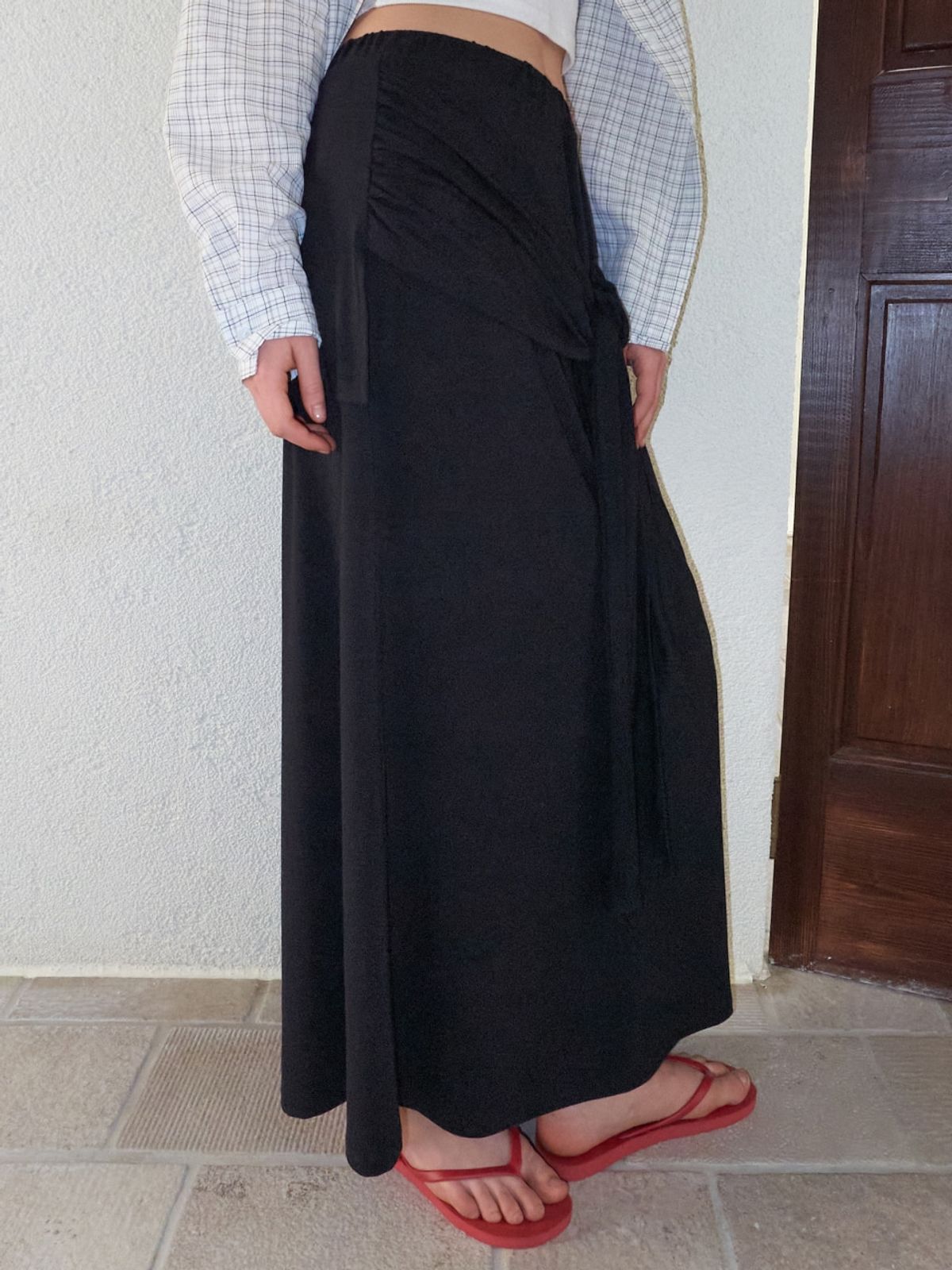 에트몽(ETMON) 2-Way Tie Long Skirt, Black