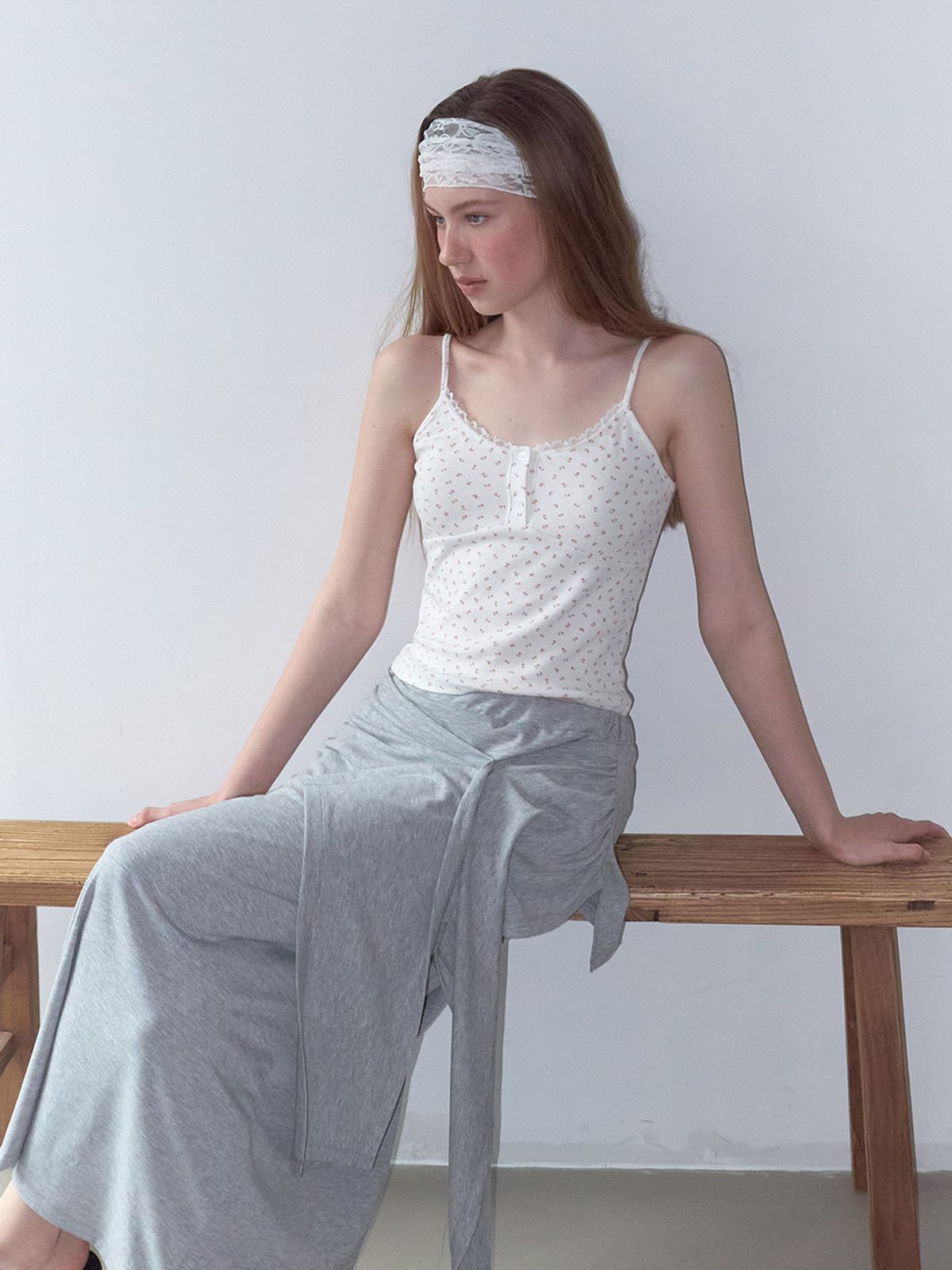 에트몽(ETMON) 2-Way Tie Long Skirt, Melange Grey