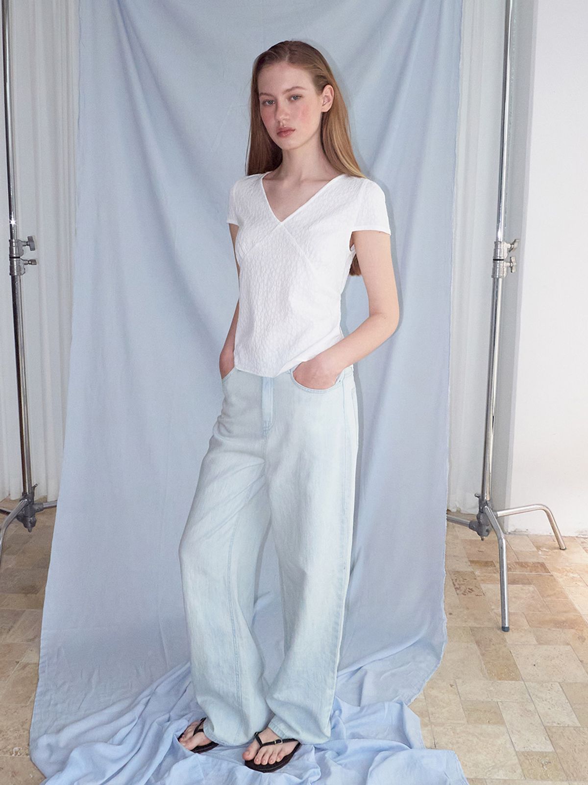 에트몽(ETMON) Summer Slub Straight Denim, Light Blue