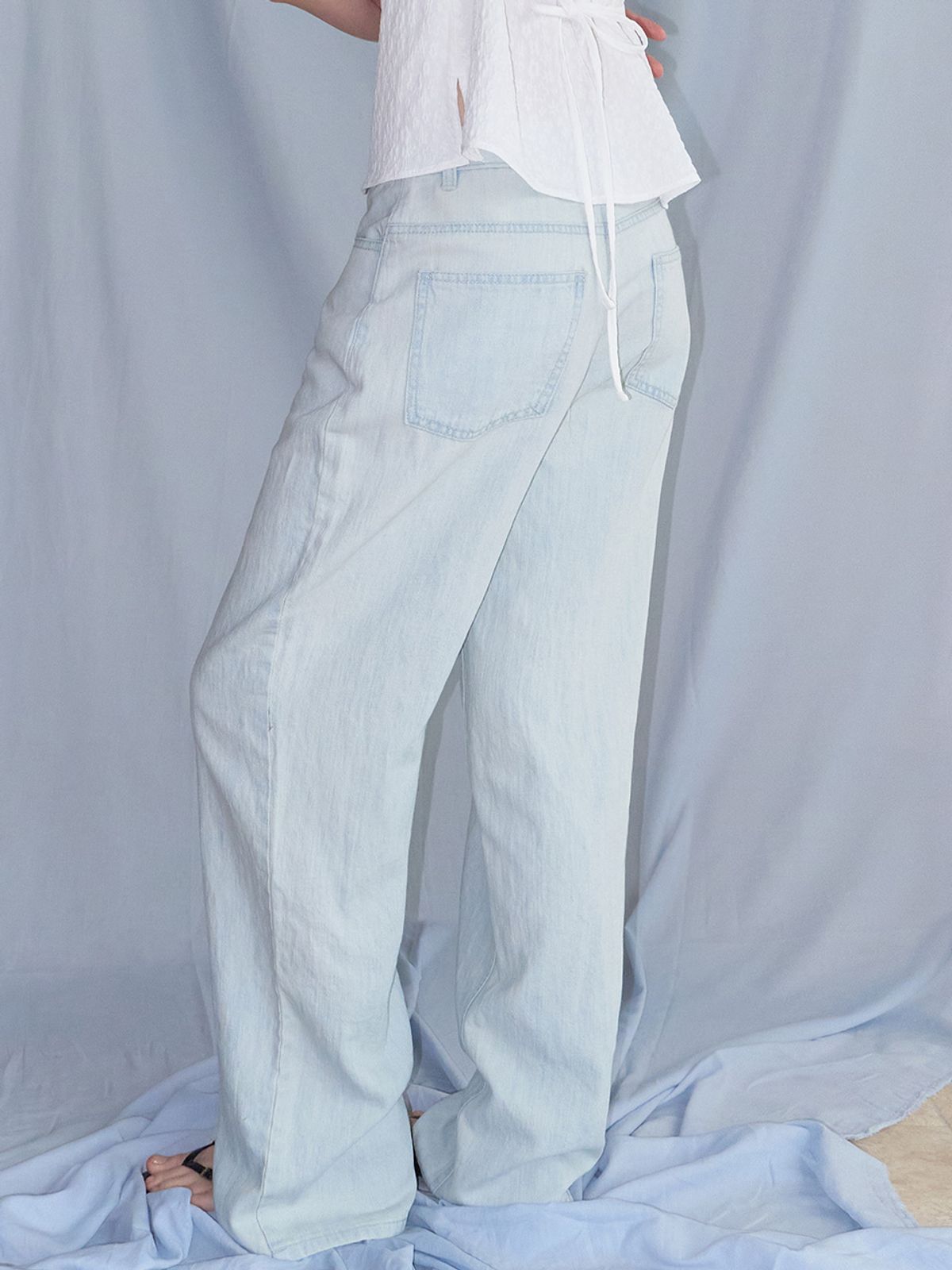 에트몽(ETMON) Summer Slub Straight Denim, Light Blue