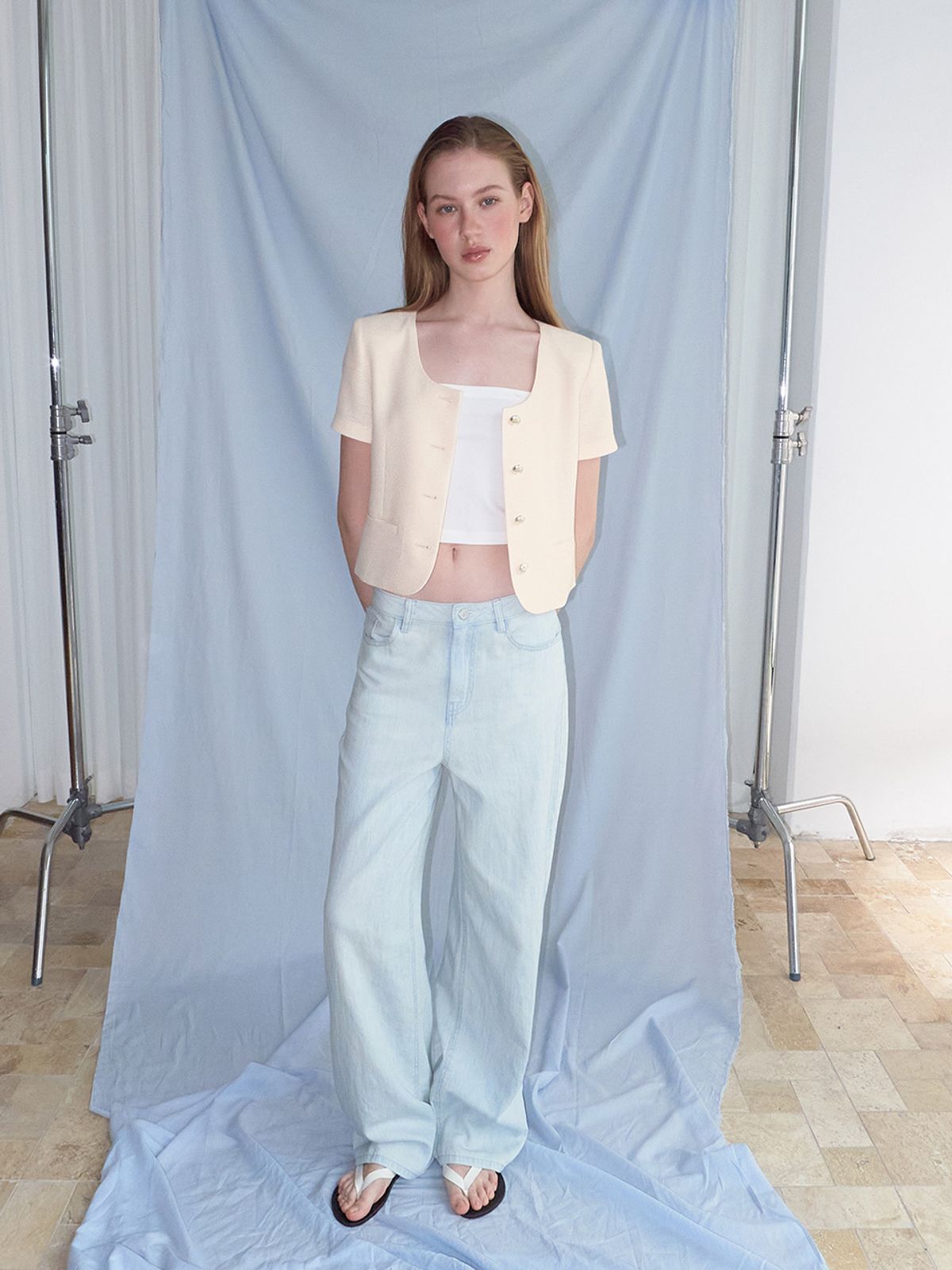 에트몽(ETMON) Summer Slub Straight Denim, Light Blue