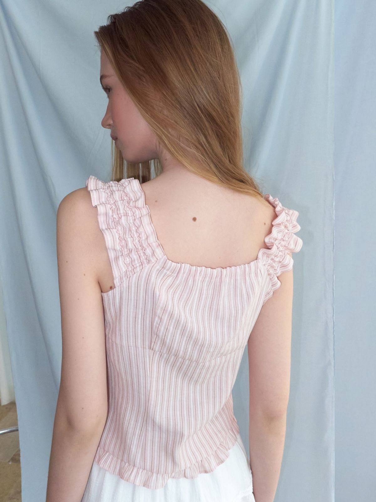 에트몽(ETMON) Stripe Shirring Blouse, Pink