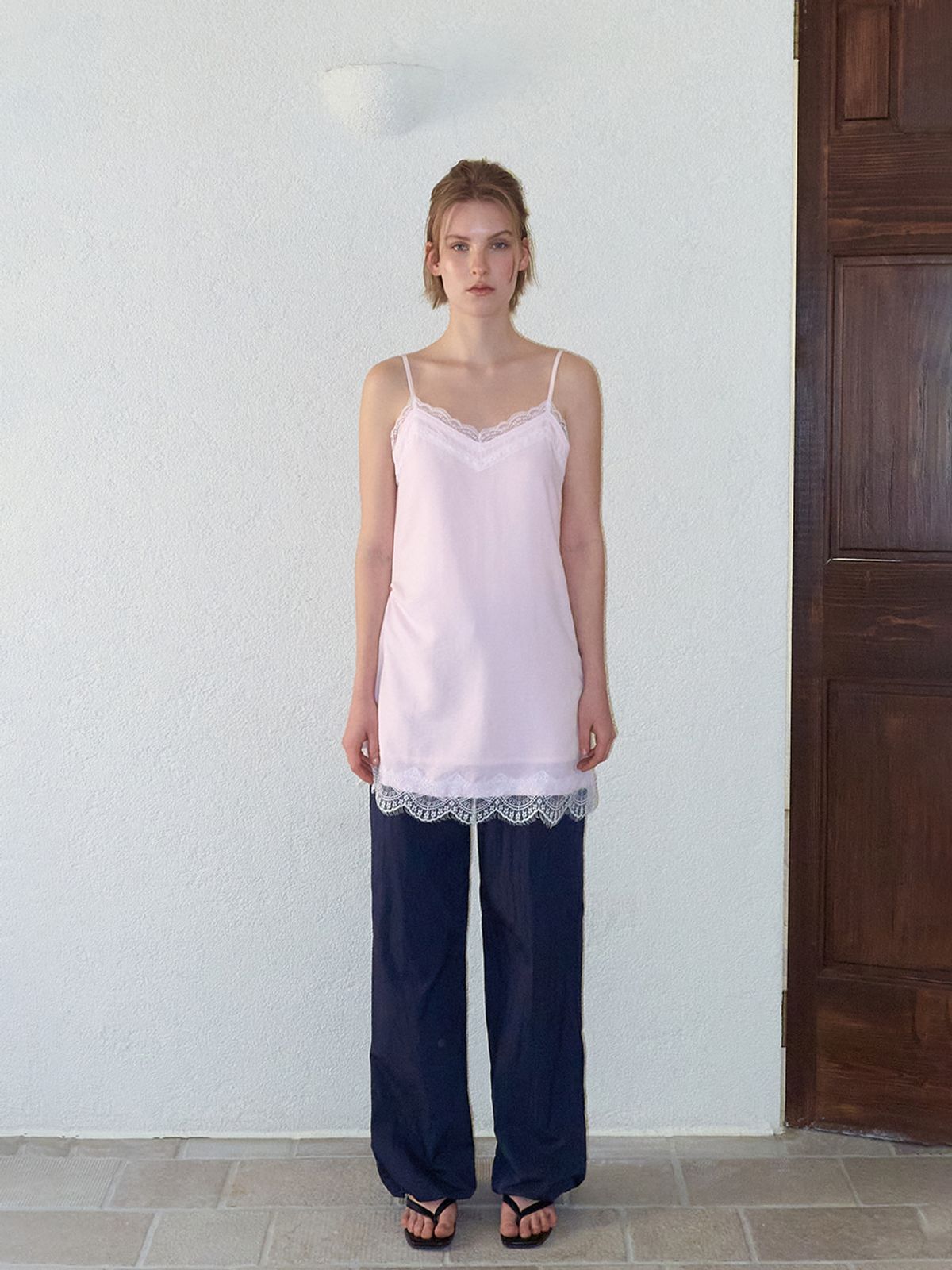 에트몽(ETMON) Double Lace Slip Dress, Light Pink