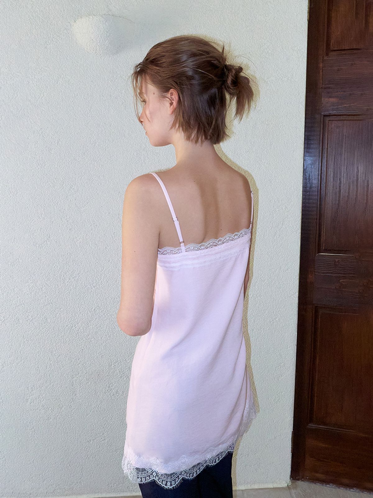 에트몽(ETMON) Double Lace Slip Dress, Light Pink