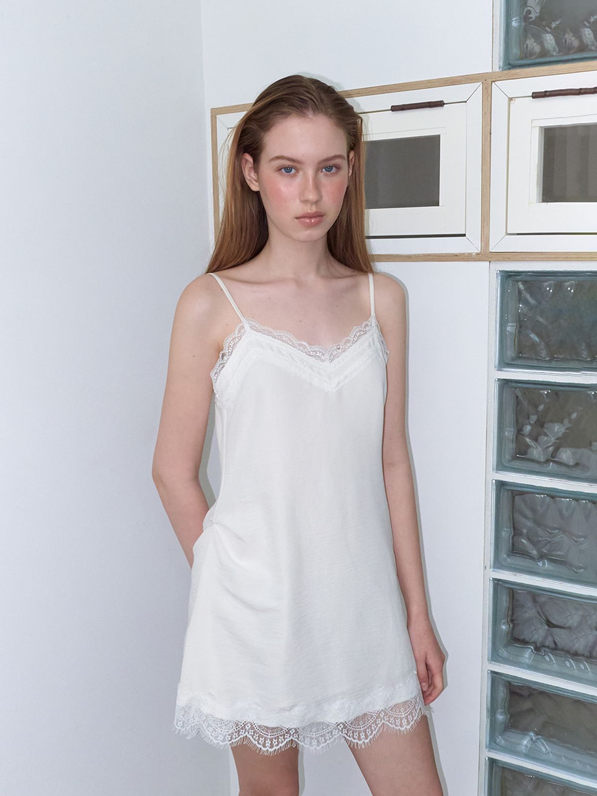 에트몽(ETMON) Double Lace Slip Dress, Ivory