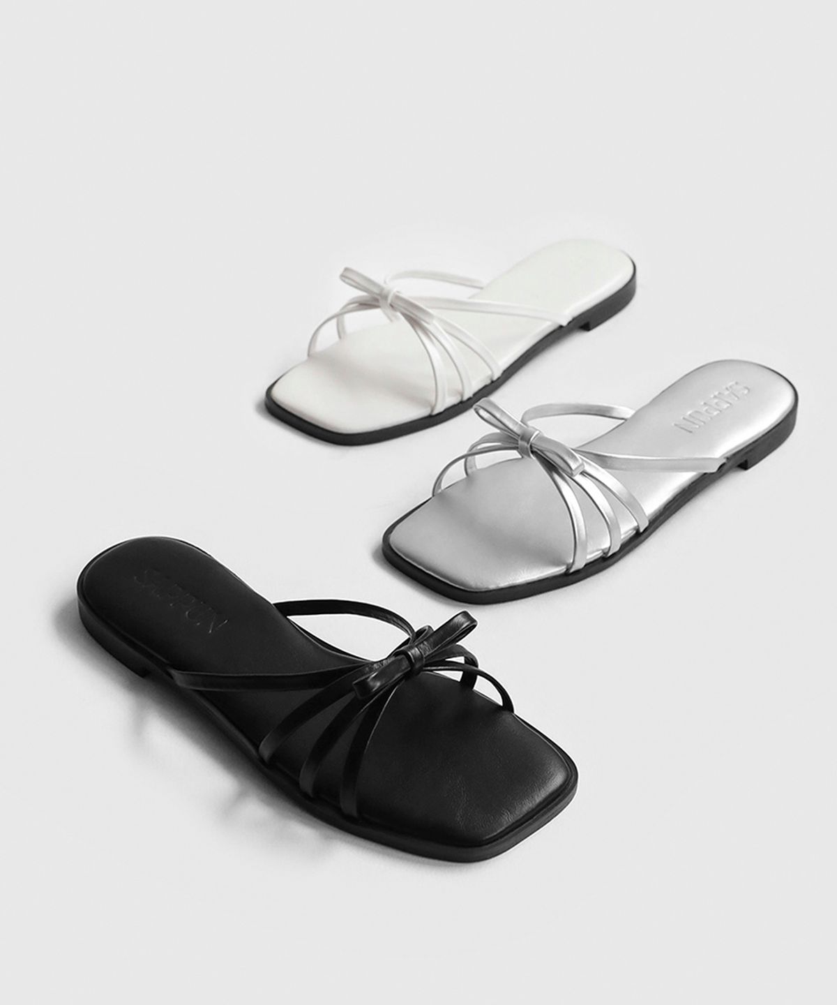 사뿐(SAPPUN) 라페린 스퀘어 리본 슬리퍼 (1cm)