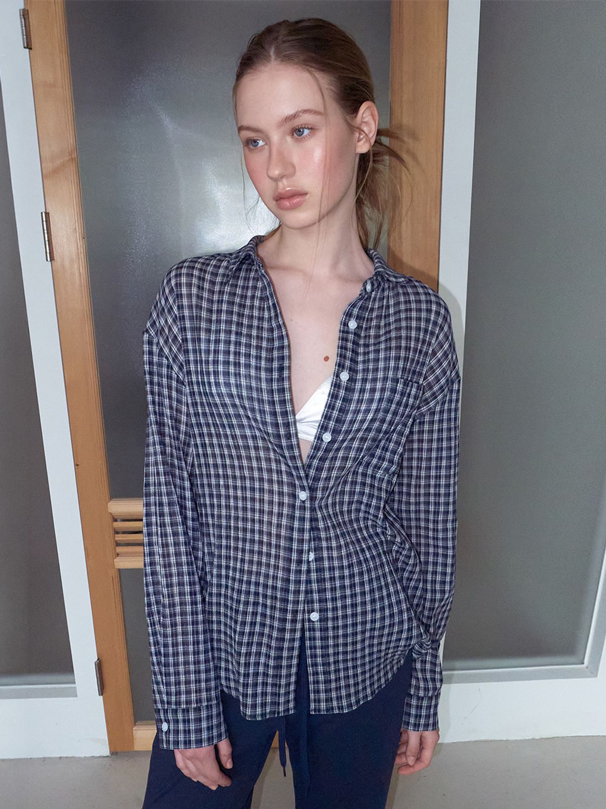 에트몽(ETMON) Loose Check Shirt, Navy