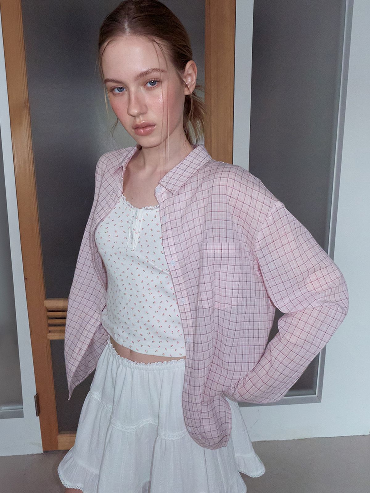 에트몽(ETMON) Loose Check Shirt, Pink