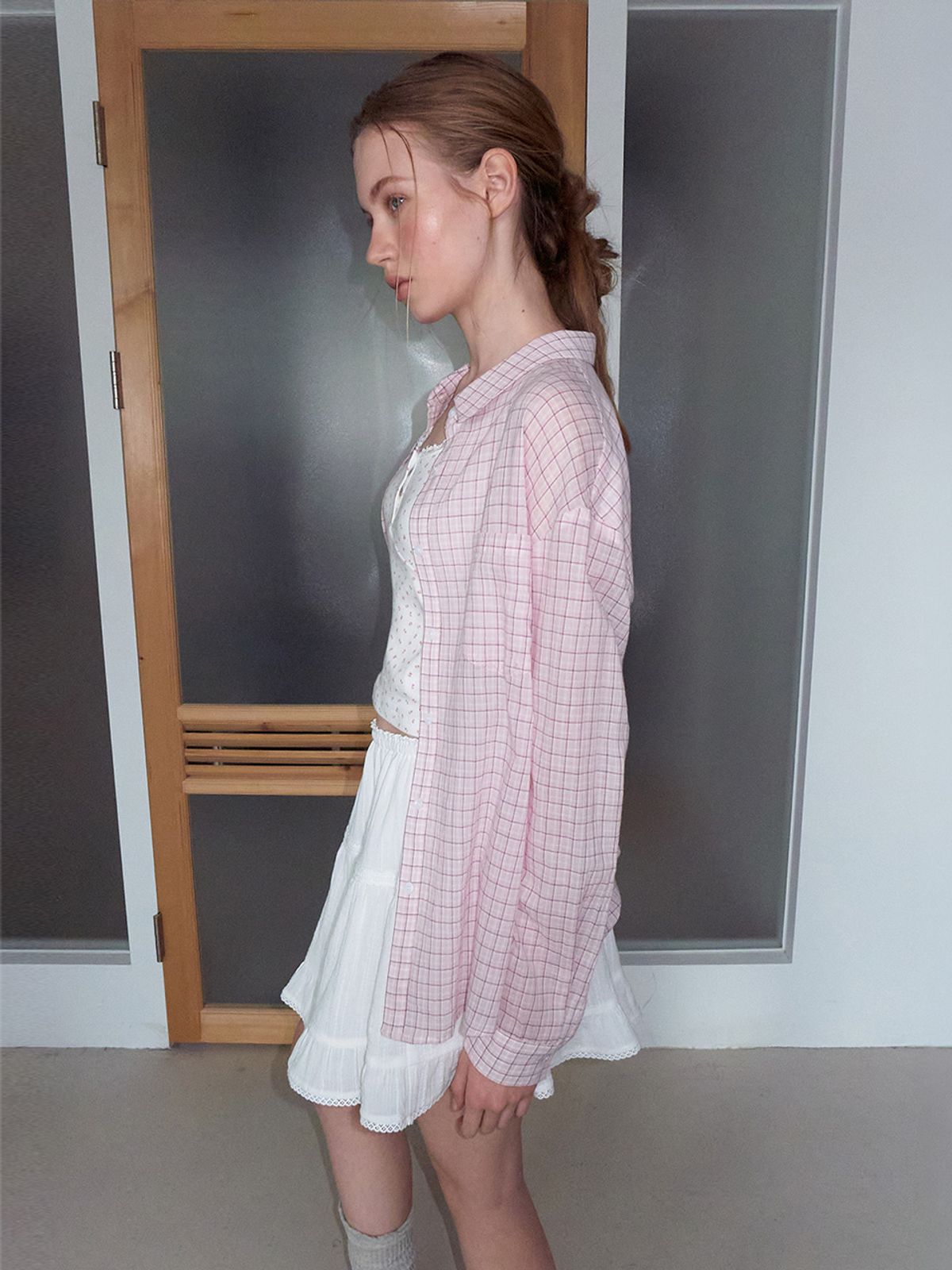 에트몽(ETMON) Loose Check Shirt, Pink