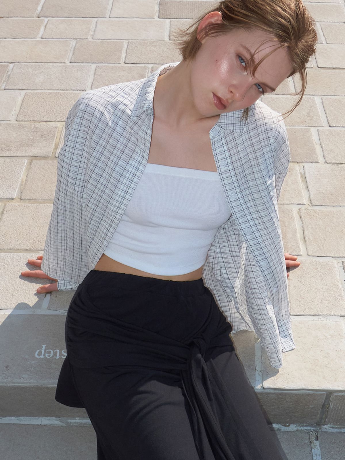 에트몽(ETMON) Loose Check Shirt, Ivory