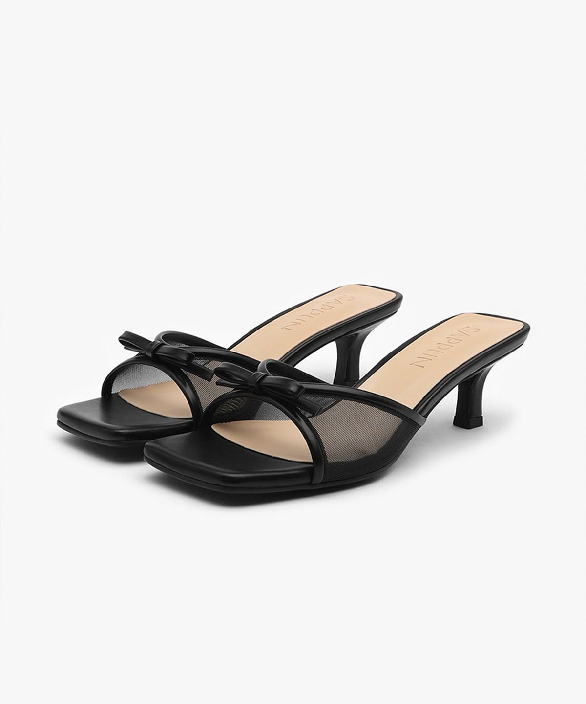 사뿐(SAPPUN) 엘로나 스퀘어 메쉬 샌들 뮬 (5cm)