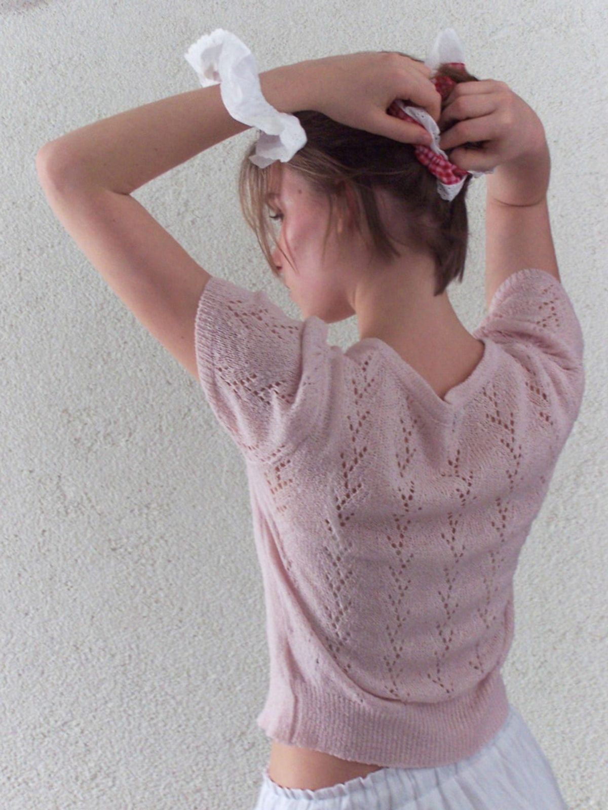 에트몽(ETMON) Crochet Puff Cardigan, Light Pink