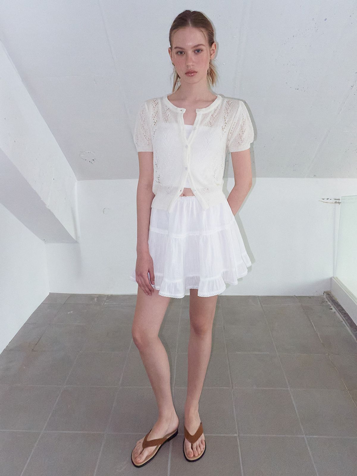 에트몽(ETMON) Crochet Puff Cardigan, Ivory