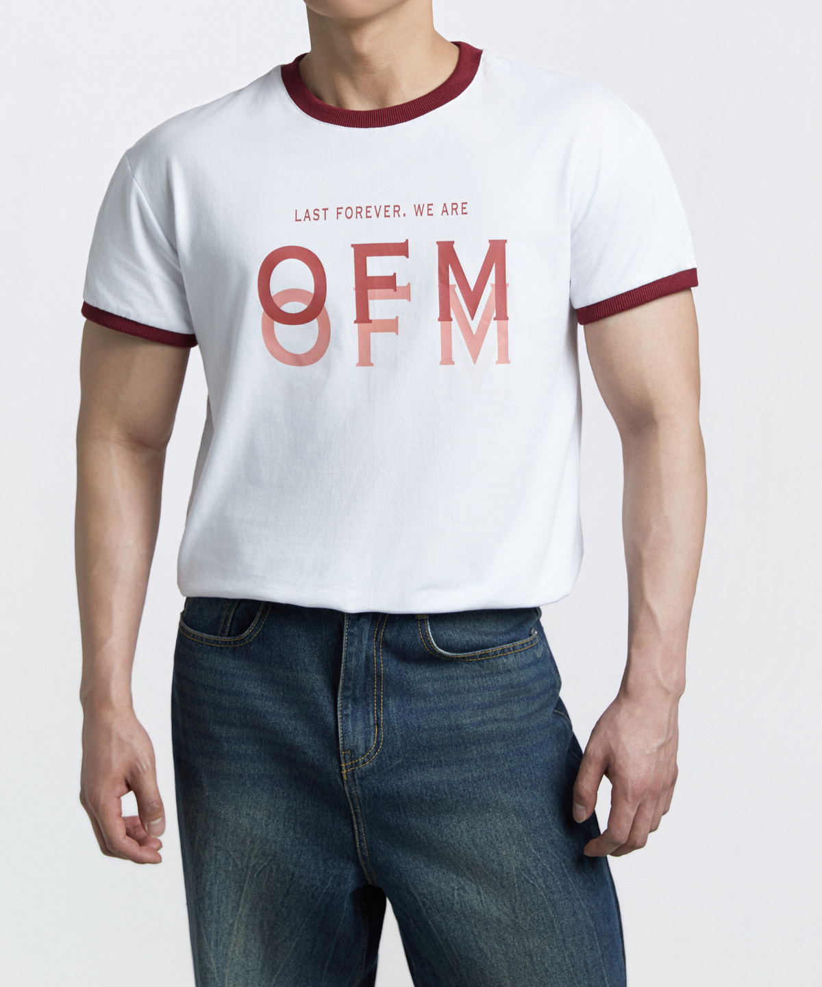 오프메이드(OFFMADE) OFM 세미 머슬핏 크롭 링거 반팔티 - 화이트