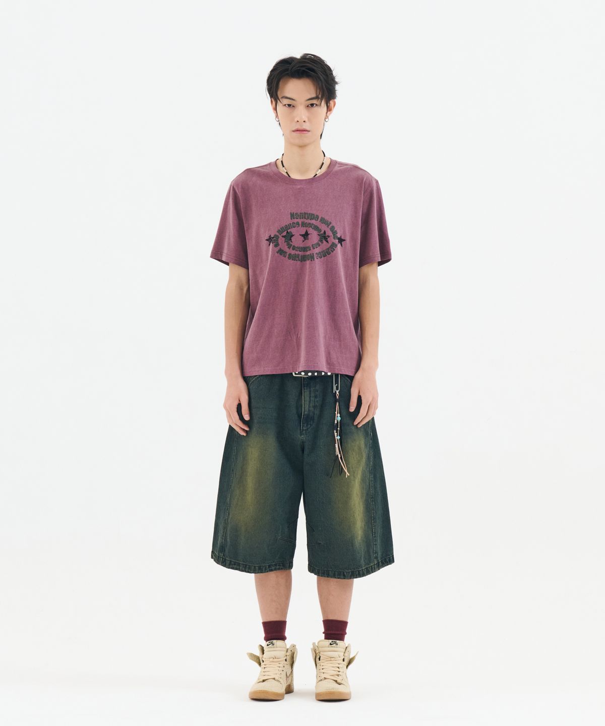 논타입(NONTYPE) VINTAGE STAR SEMI CROPPED TEE (LIGHT RED)