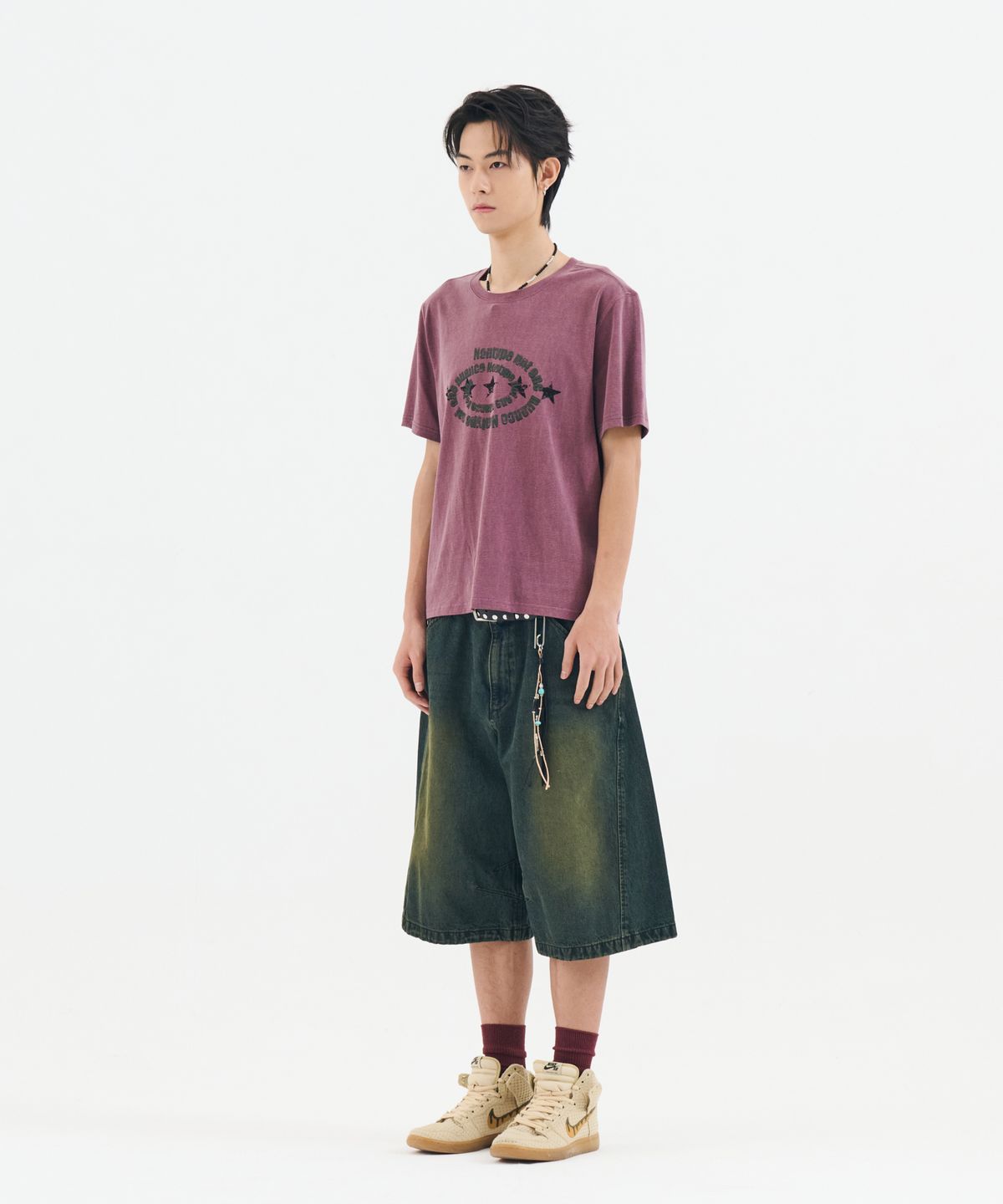 논타입(NONTYPE) VINTAGE STAR SEMI CROPPED TEE (LIGHT RED)