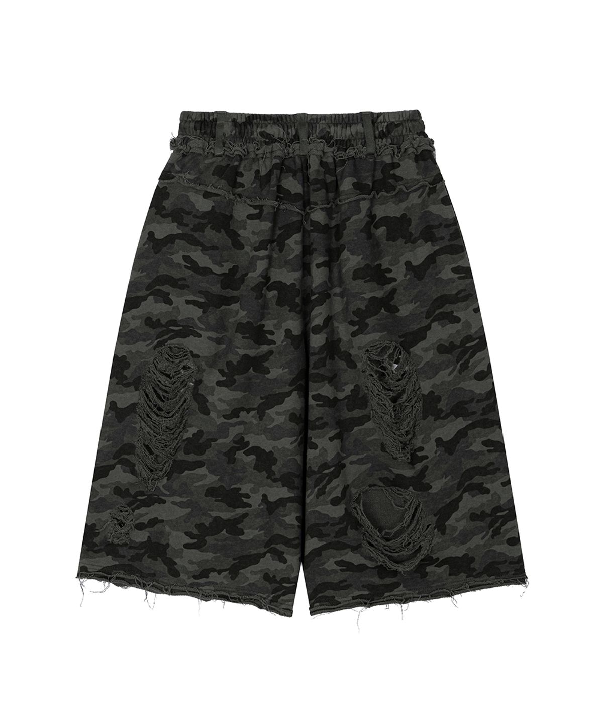 트리밍버드(TREEMINGBIRD) Camo Scratch Damage Bermuda Sweat Pants [ Charcoal ]