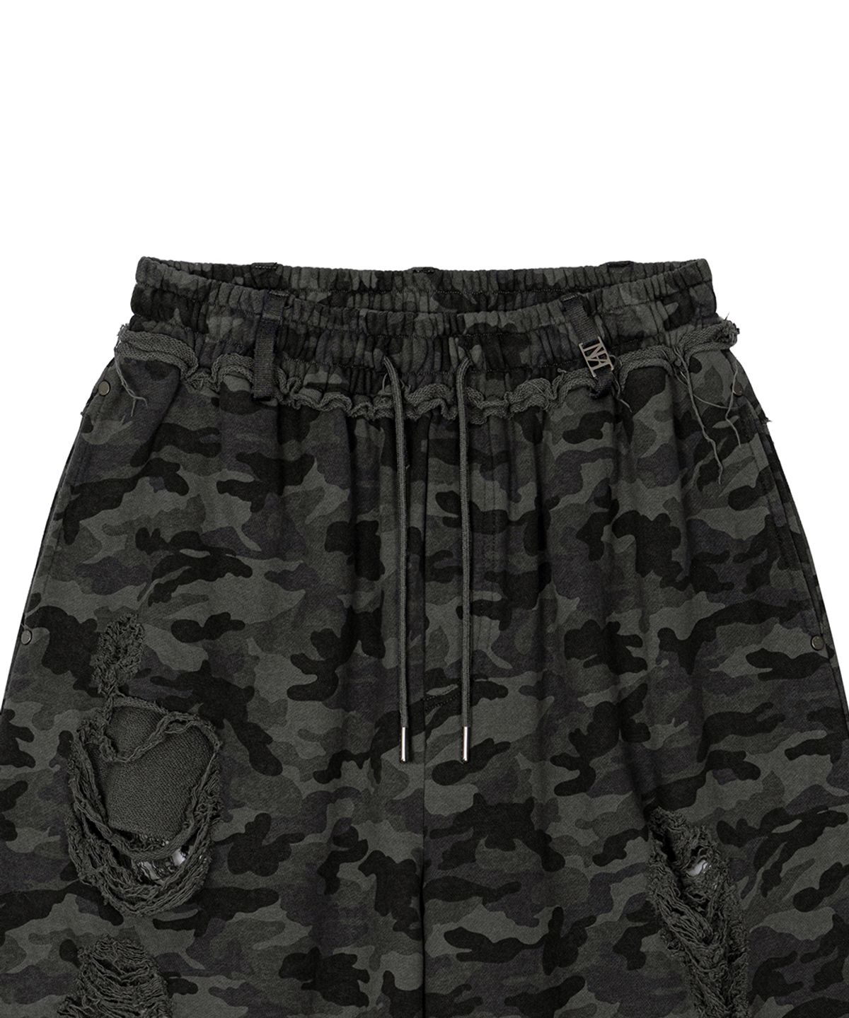 트리밍버드(TREEMINGBIRD) Camo Scratch Damage Bermuda Sweat Pants [ Charcoal ]