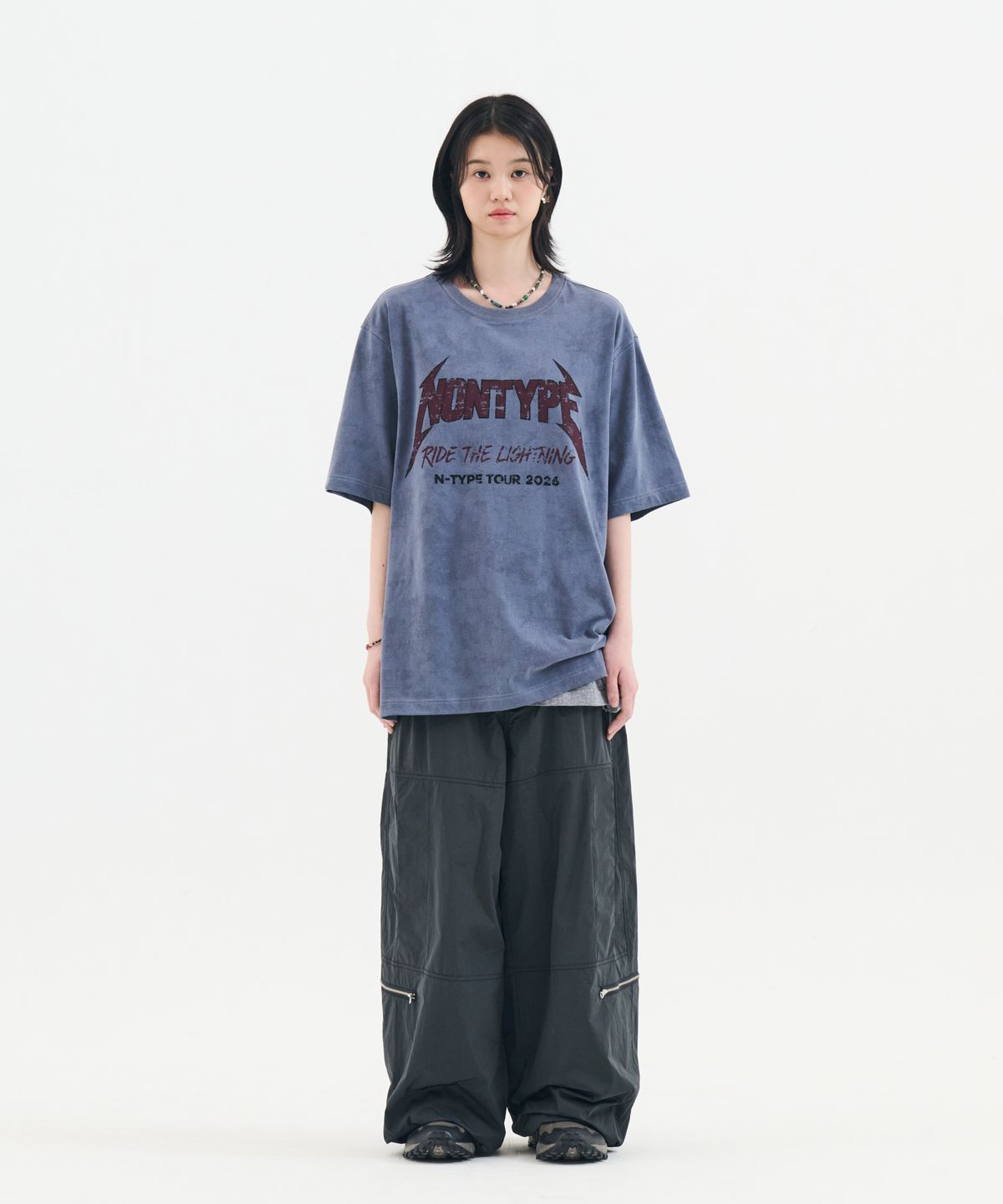 논타입(NONTYPE) NYLON UTILITY STRING WIDE PANTS (NAVY)