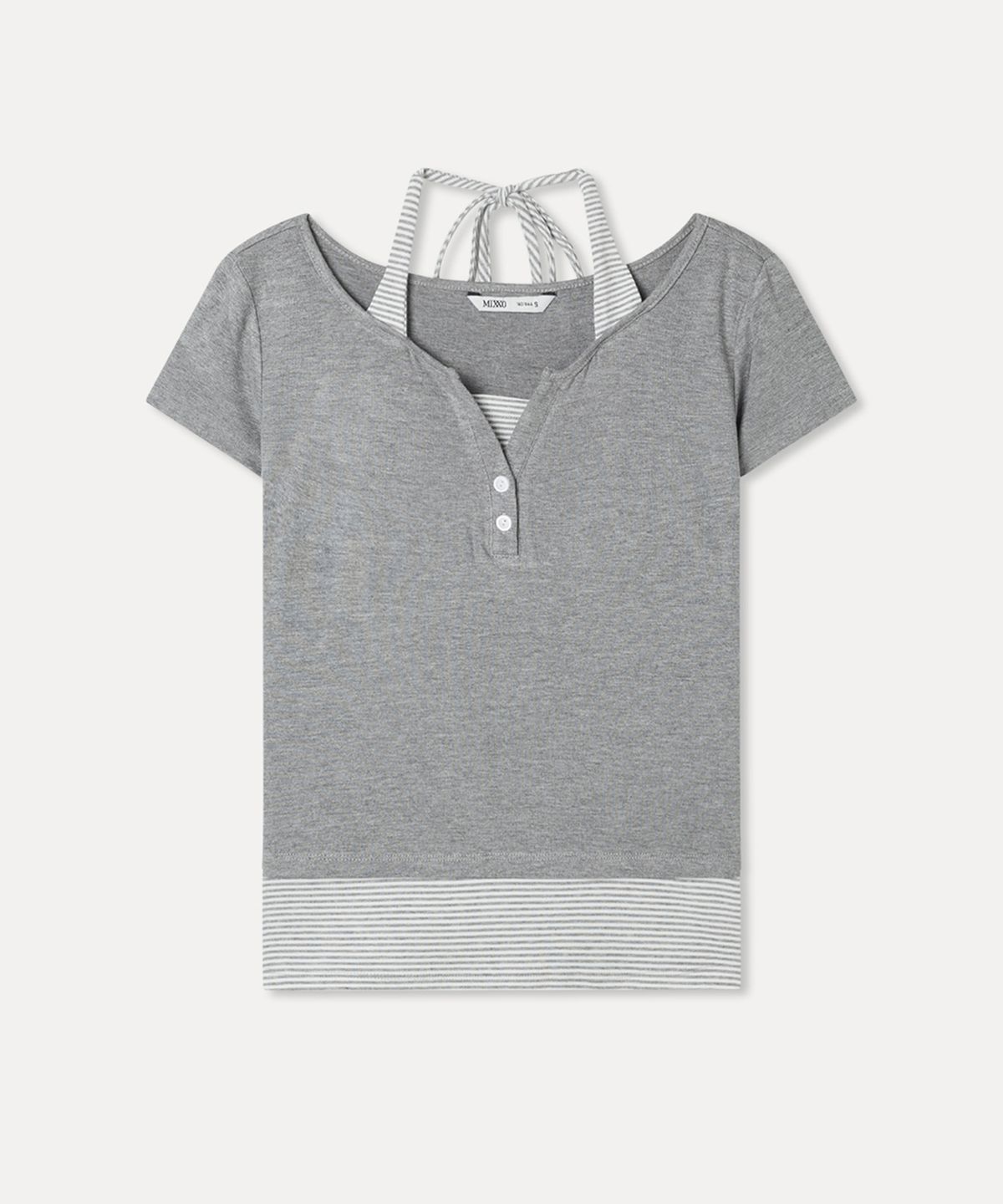 미쏘(MIXXO) 스트라이프 레이어드 반팔 티셔츠 RE LWG404A_MIWHWG58QA