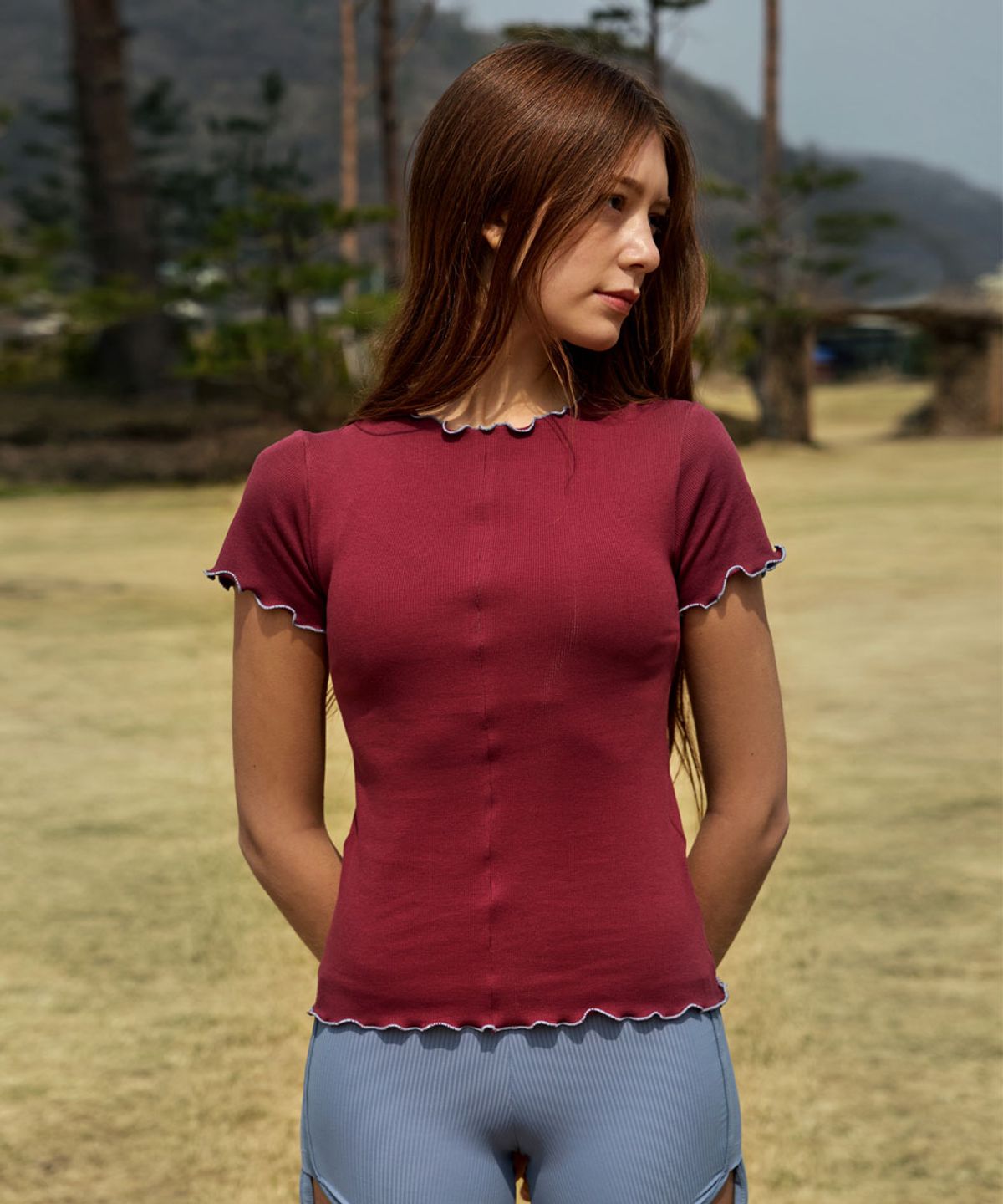 데비웨어(DEVIWEAR) 리버시블 라인 티셔츠 DEVI-T0155-버건디