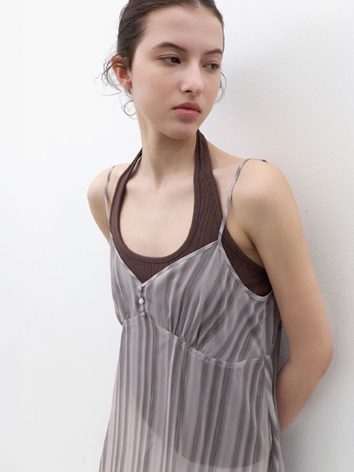 아틀리에 나인(ATELIER NAIN) SHEER STRIPE LAYERED SLEEVELESS DRESS (OP-6328)