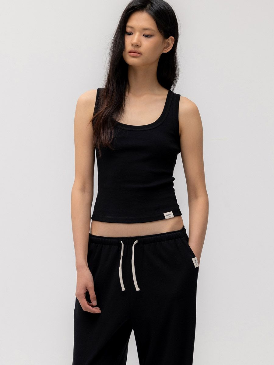 MUSINSA | GLOWNY G CLASSIC SCOOP NECK SLEEVELESS (BLACK)
