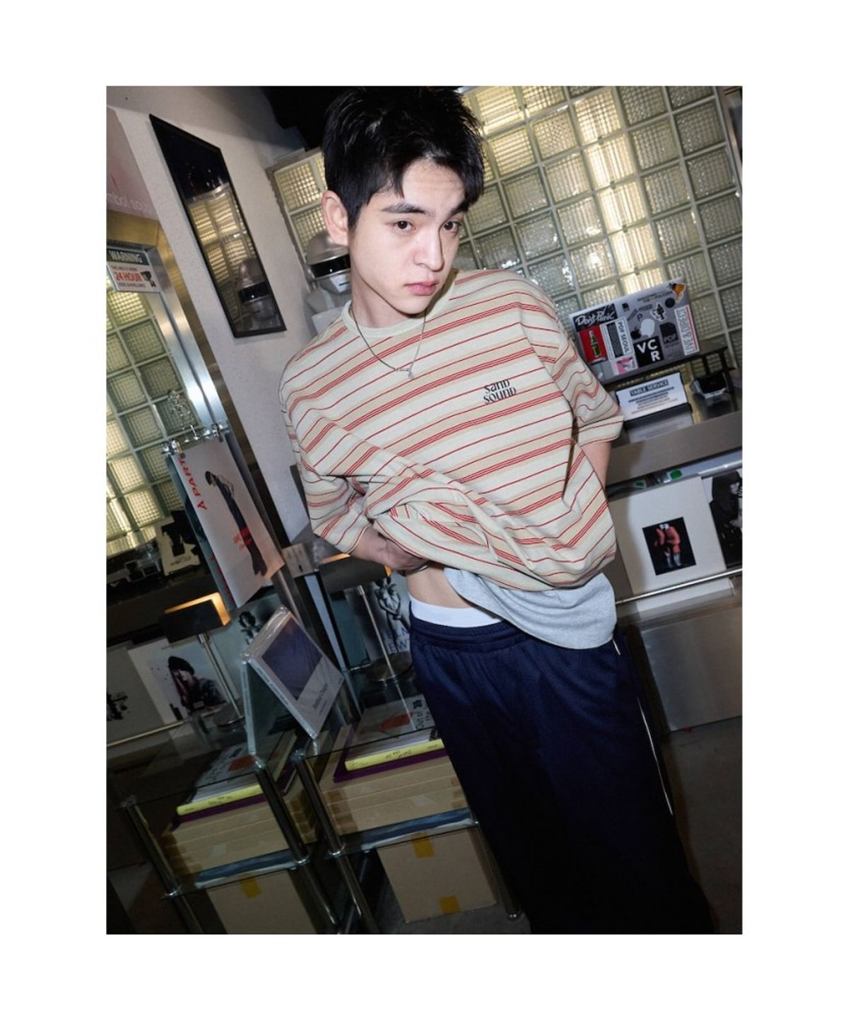 샌드 사운드(SAND SOUND) (UNISEX) 다잉 스트라이프 반소매 티셔츠  베이지