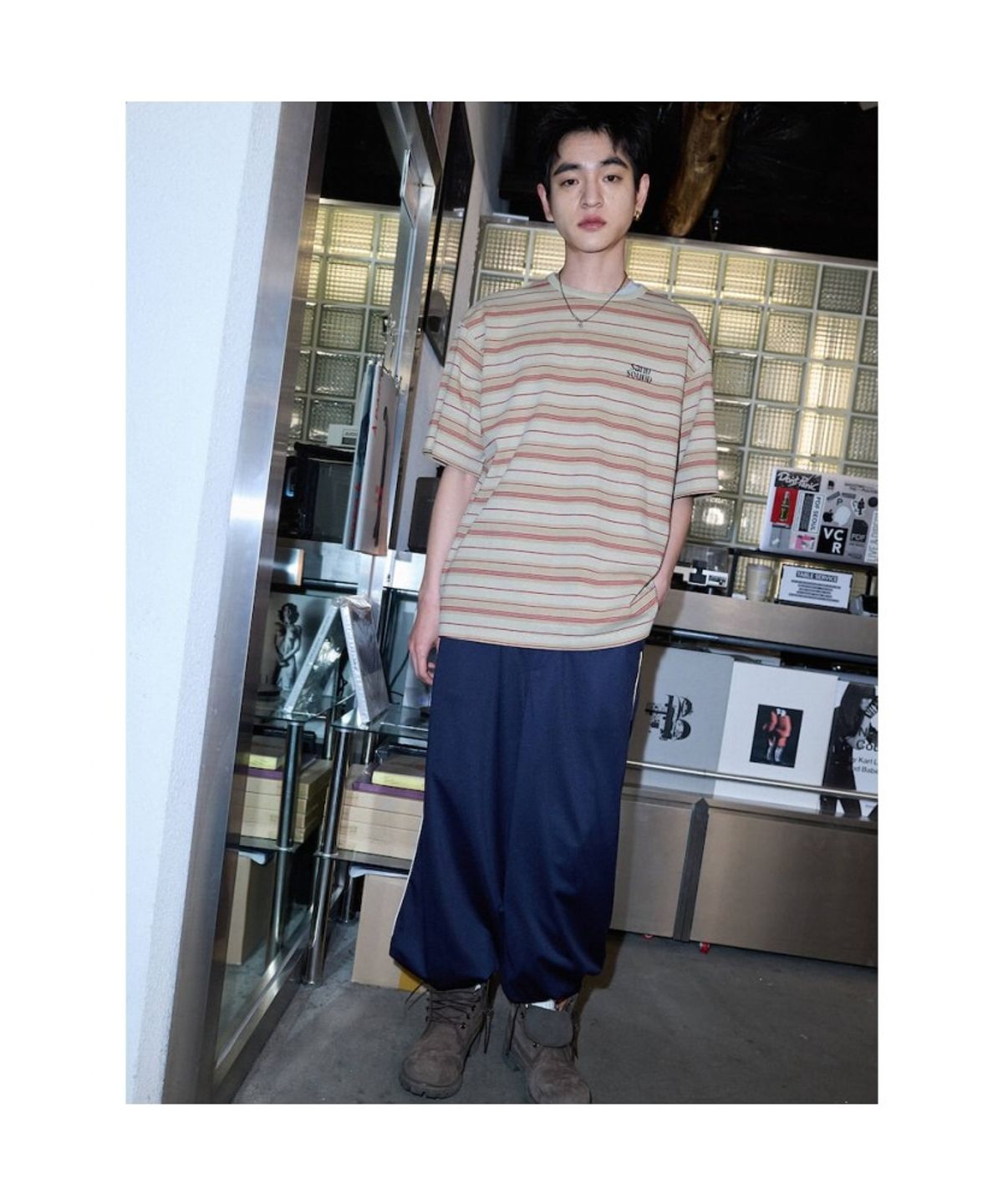 샌드 사운드(SAND SOUND) (UNISEX) 다잉 스트라이프 반소매 티셔츠  베이지