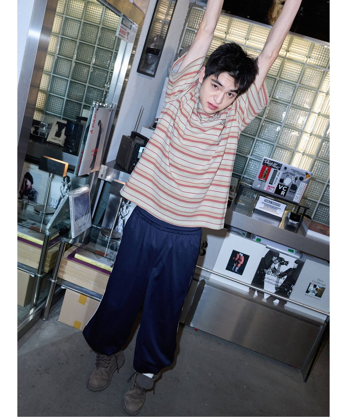 샌드 사운드(SAND SOUND) (UNISEX) 다잉 스트라이프 반소매 티셔츠  베이지