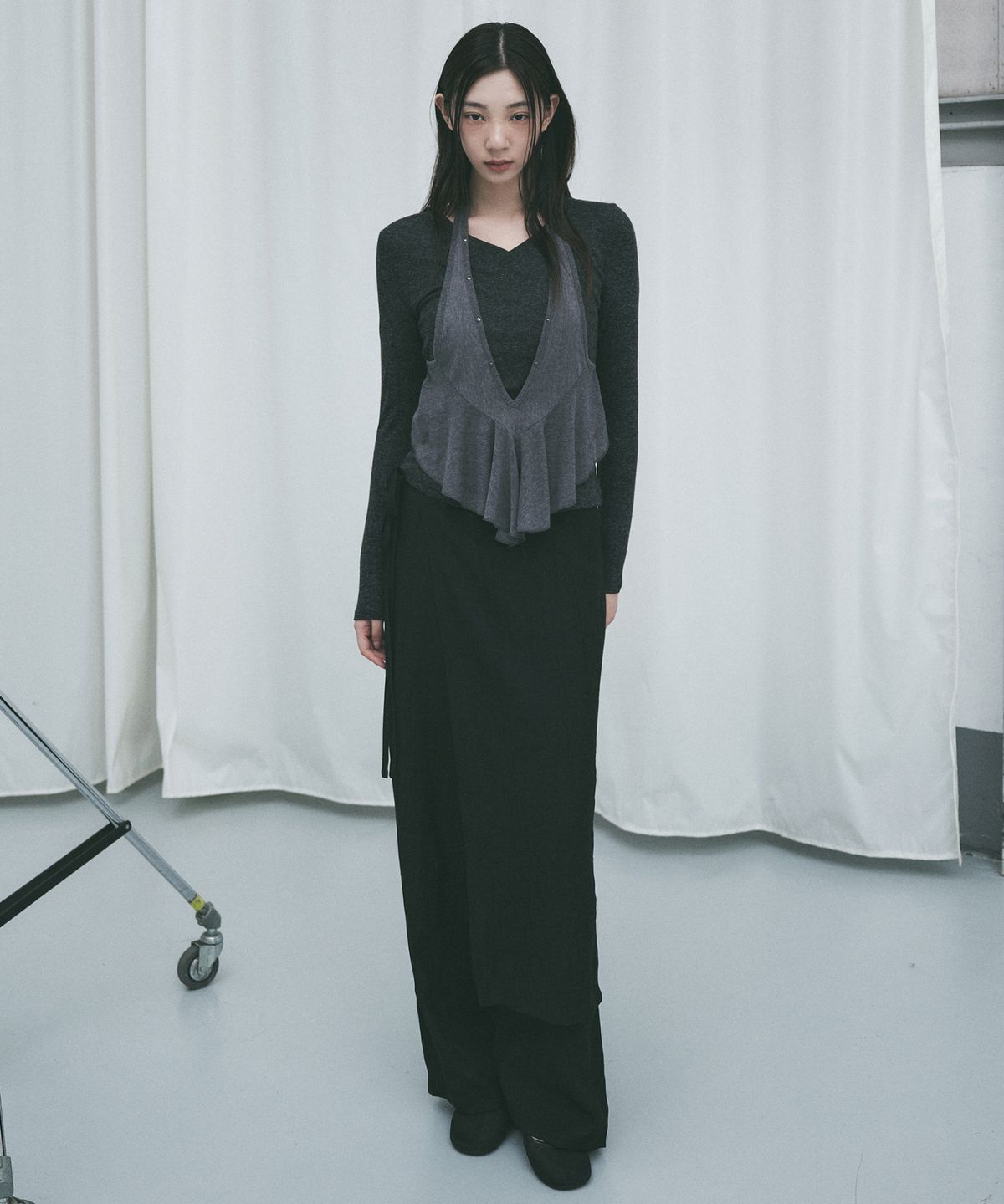 닉앤니콜(NICK&NICOLE) WRINKLE LAYERED WRAP SKIRT PANTS_BLACK